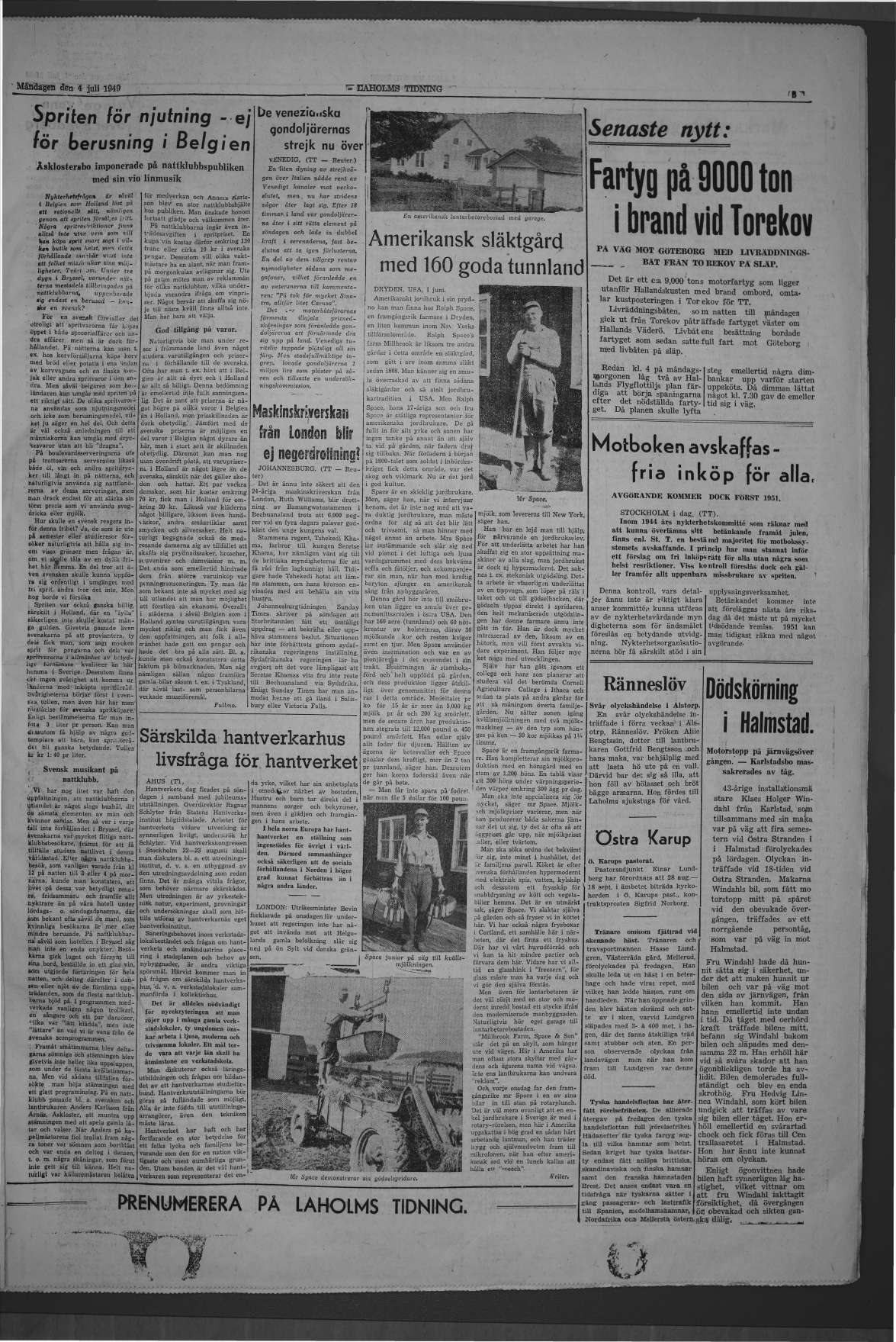 Laholms Tidning Måndag 4 juli 1949, sida 3