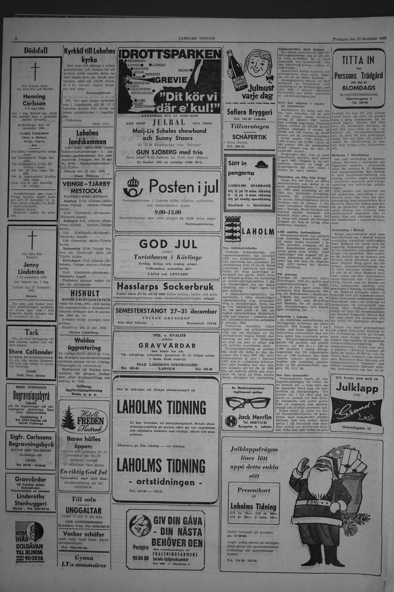 Laholms Tidning Fredag 23 december 1966, sida 2