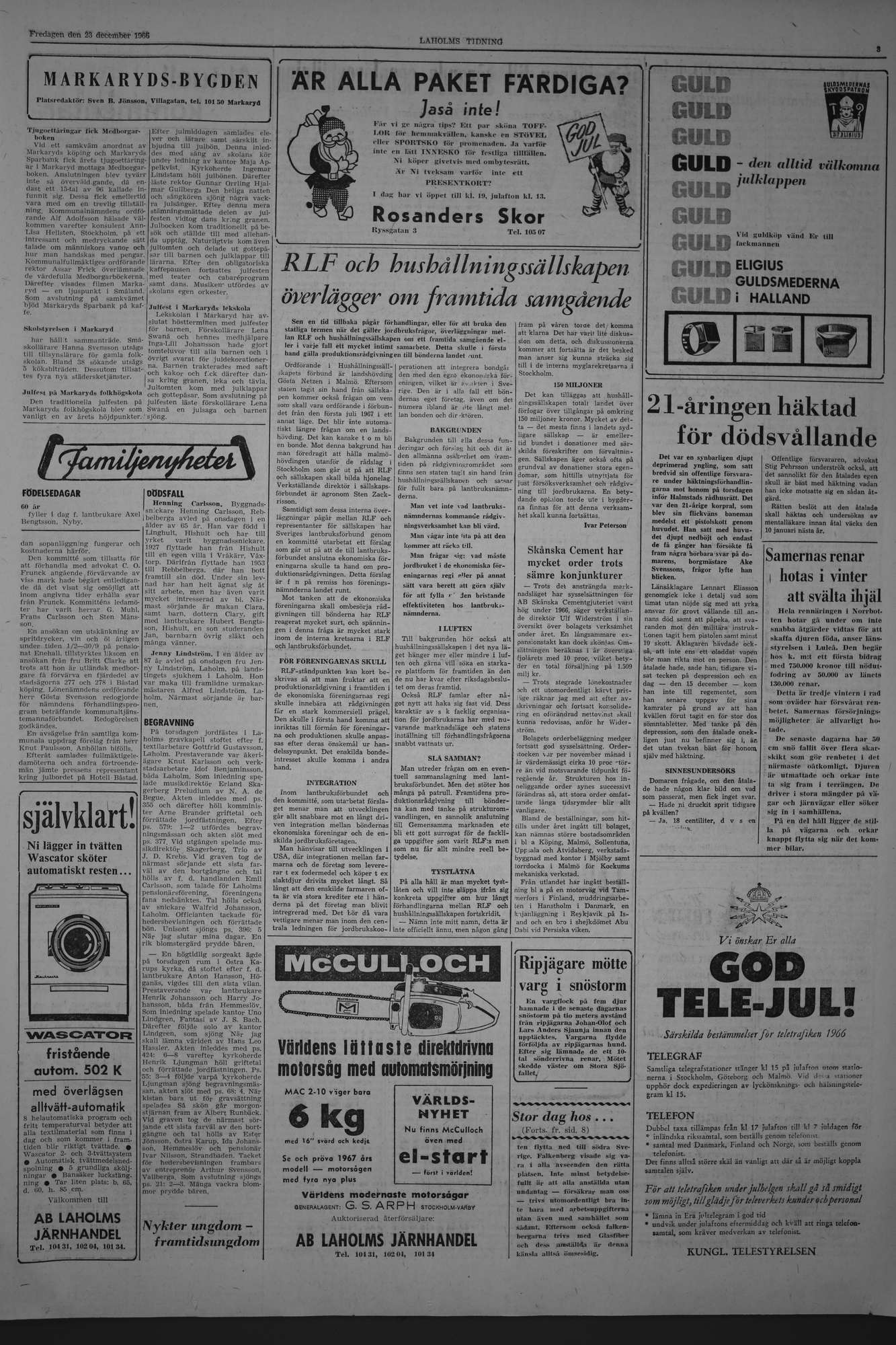 Laholms Tidning Fredag 23 december 1966, sida 3