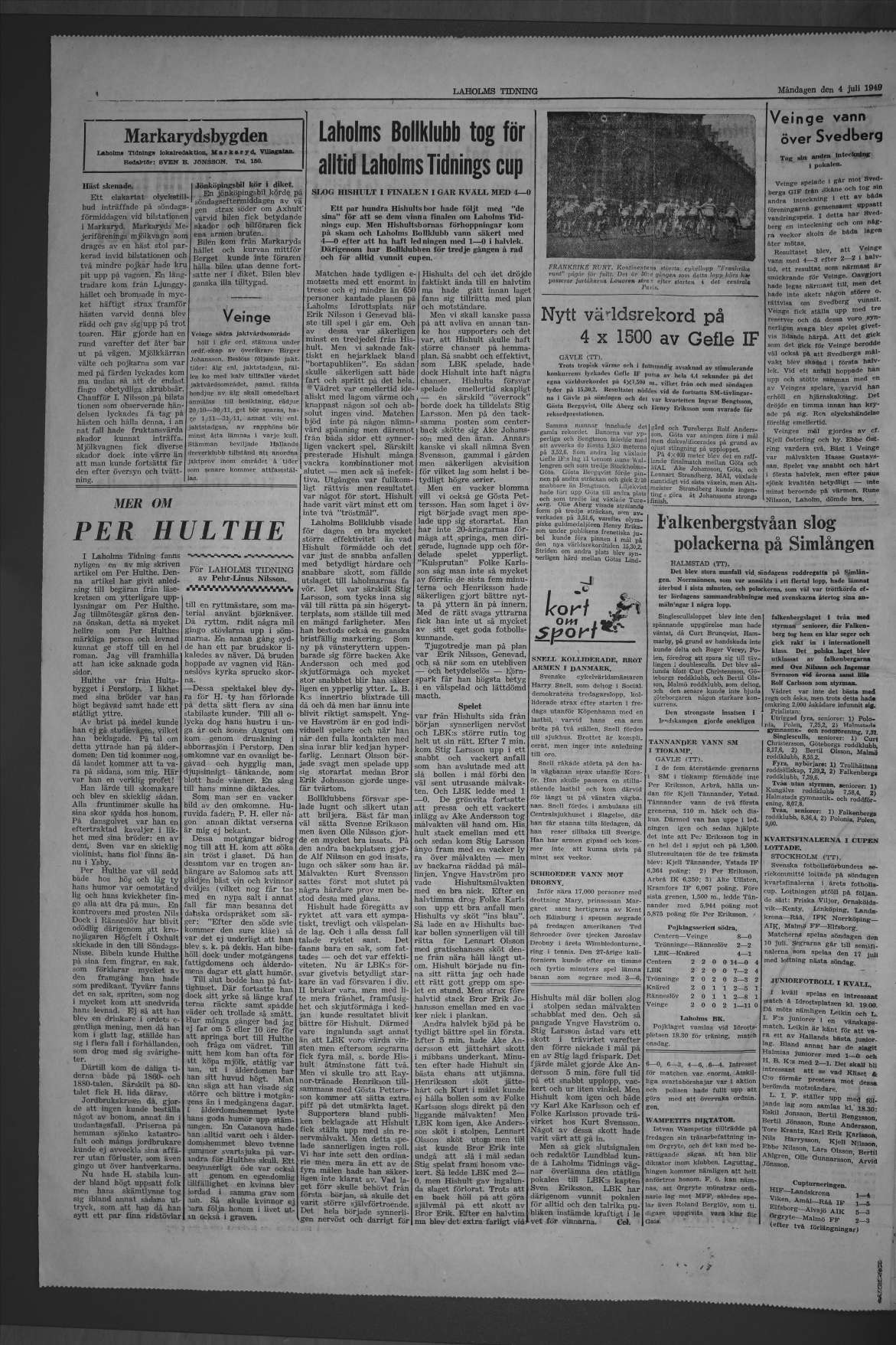 Laholms Tidning Måndag 4 juli 1949, sida 4