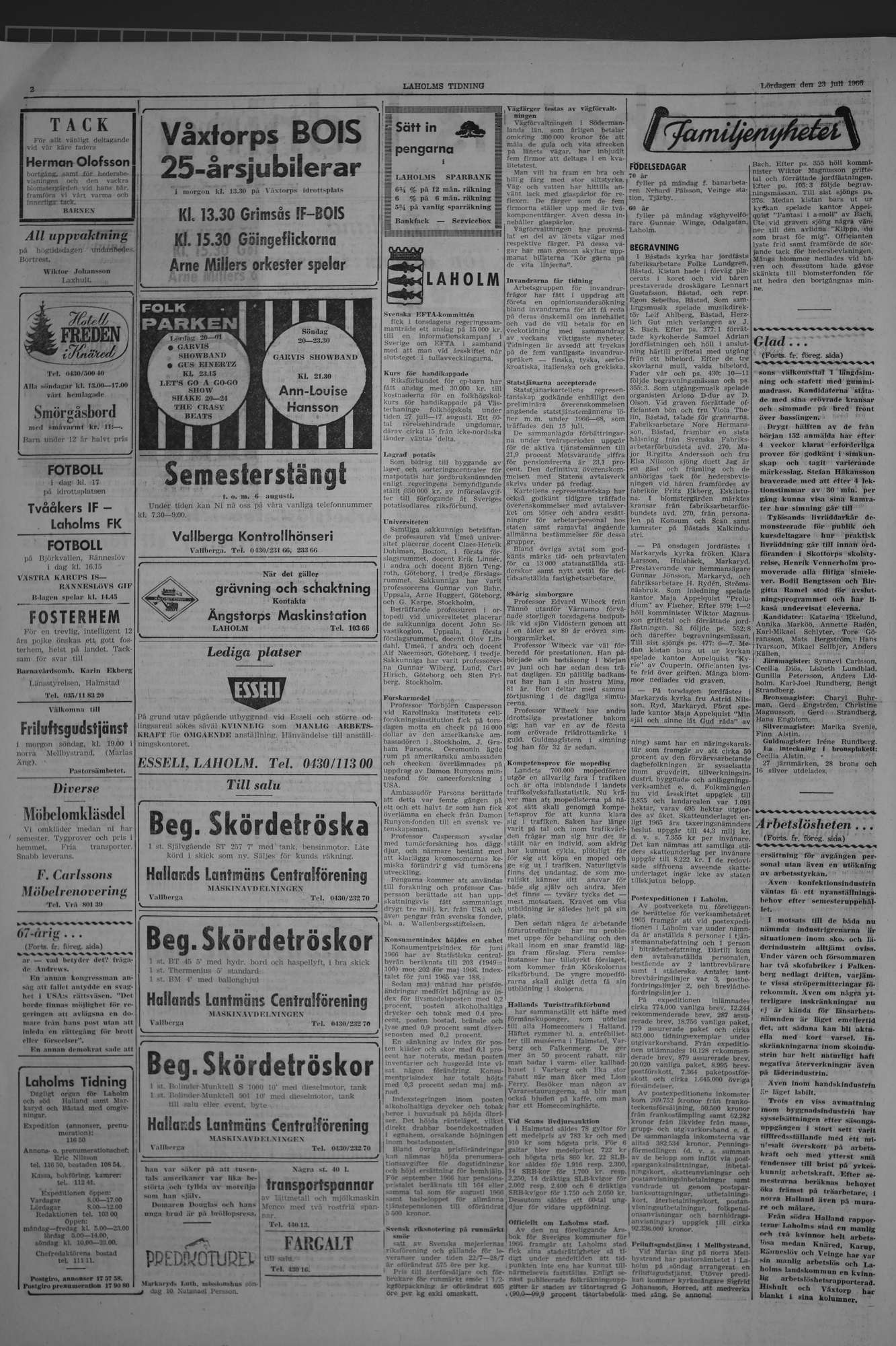 Laholms Tidning Lördag 23 juli 1966, sida 2
