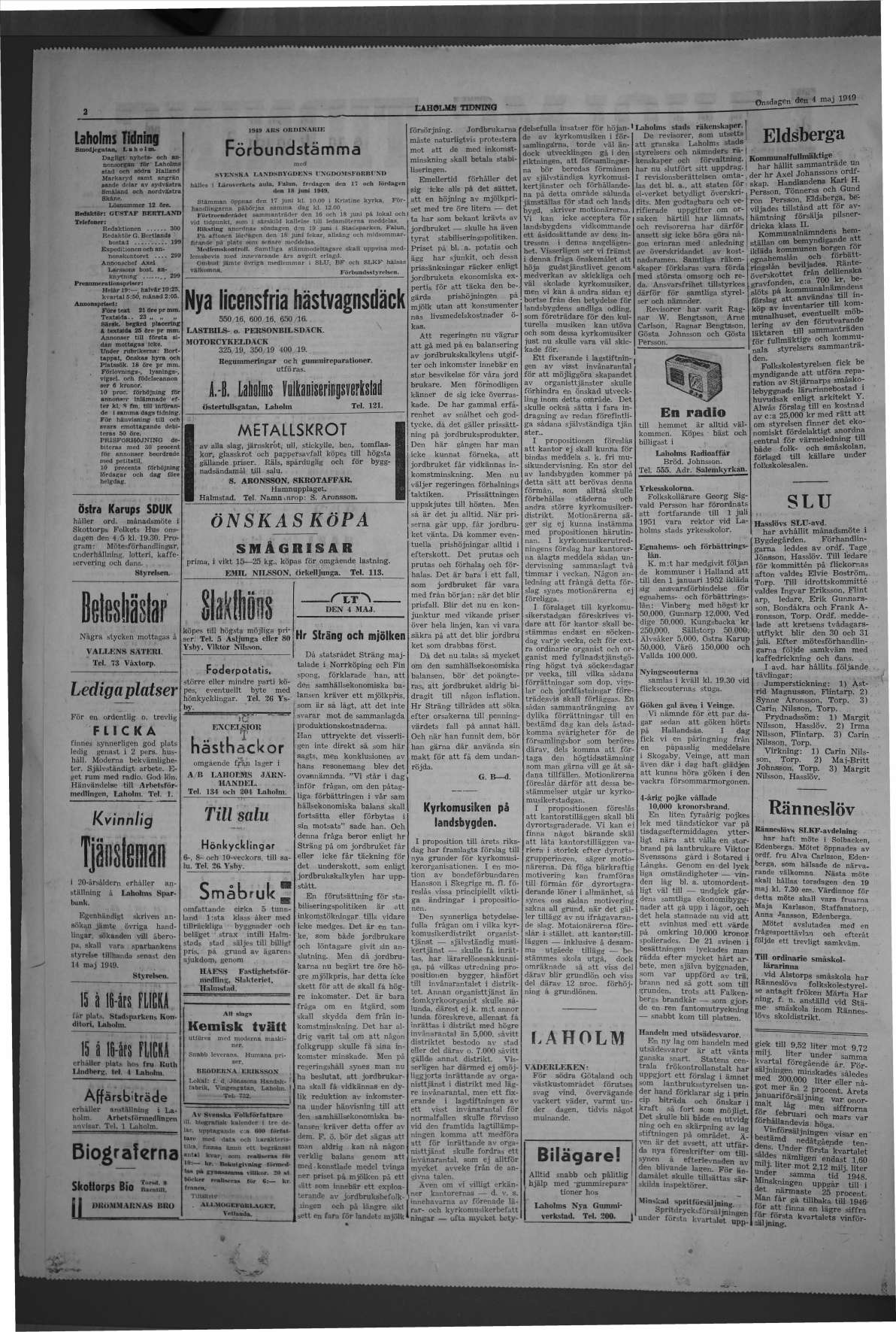 Laholms Tidning Onsdag 4 maj 1949, sida 2