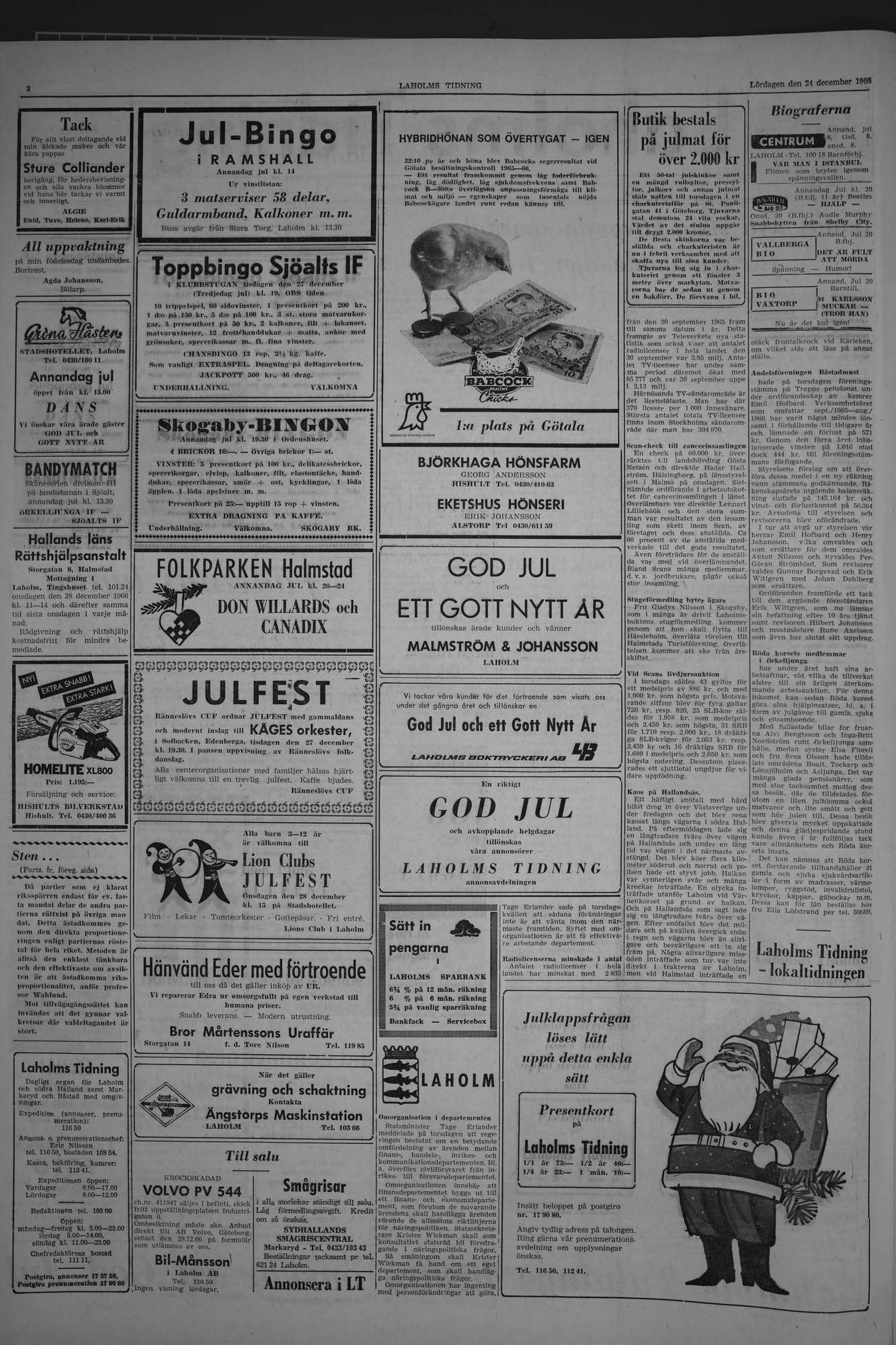 Laholms Tidning Lördag 24 december 1966, sida 2