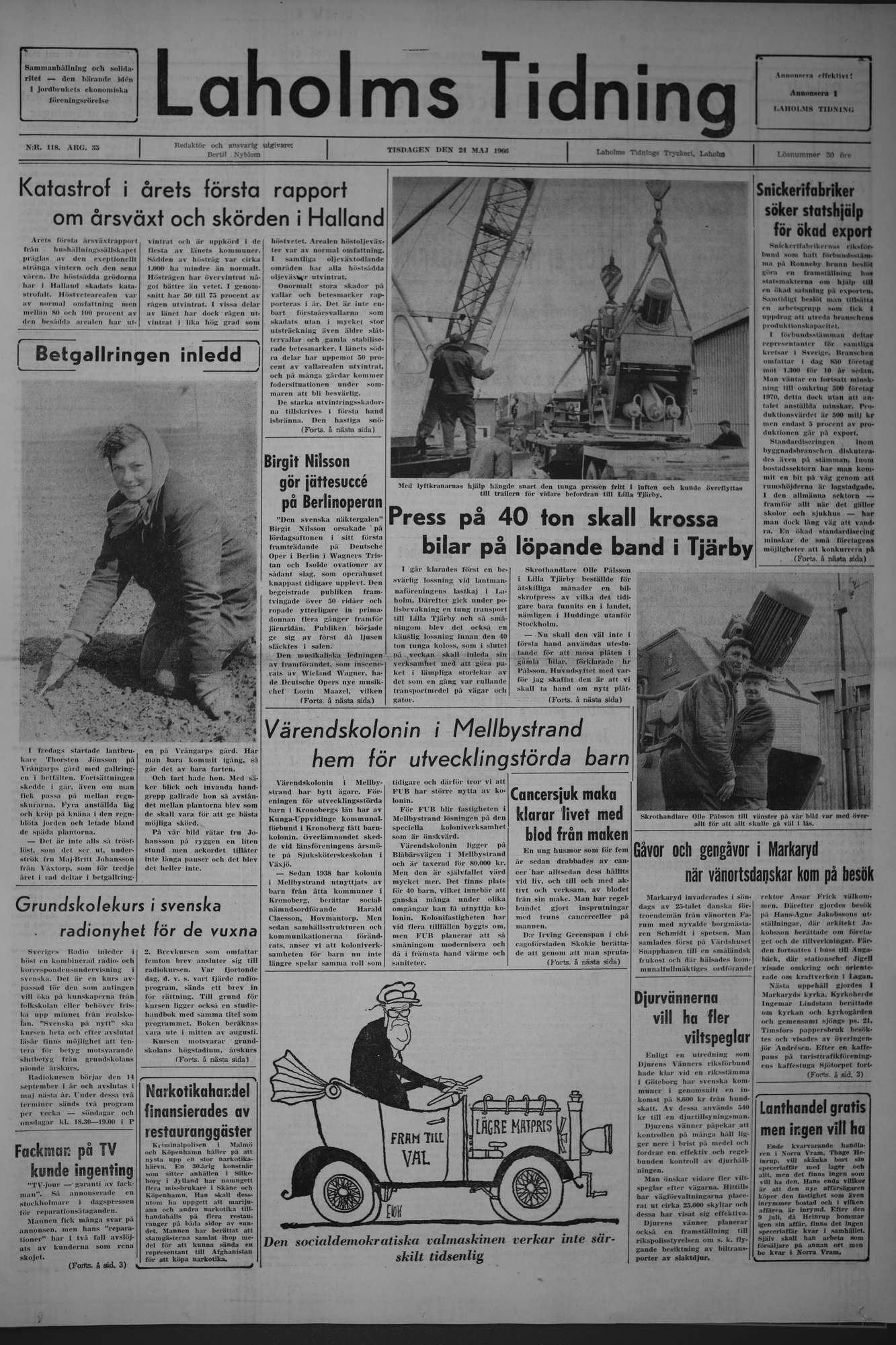 Laholms Tidning Tisdag 24 maj 1966, sida 1