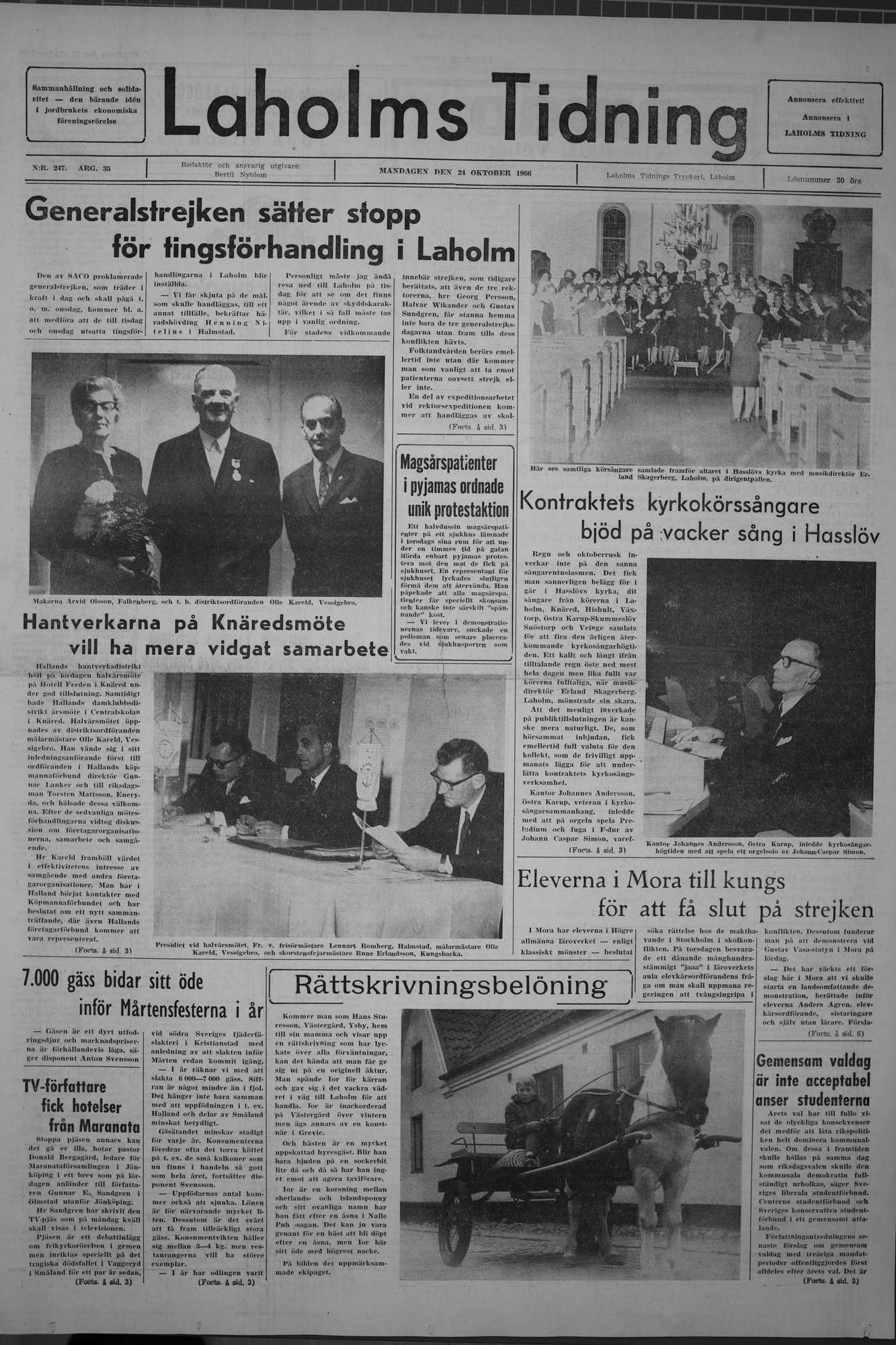 Laholms Tidning Måndag 24 oktober 1966, sida 1