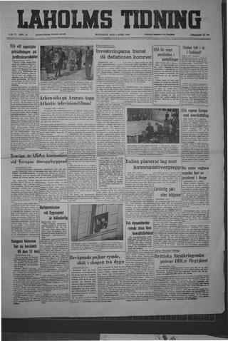 Förstasidan, Måndag 4 april 1949