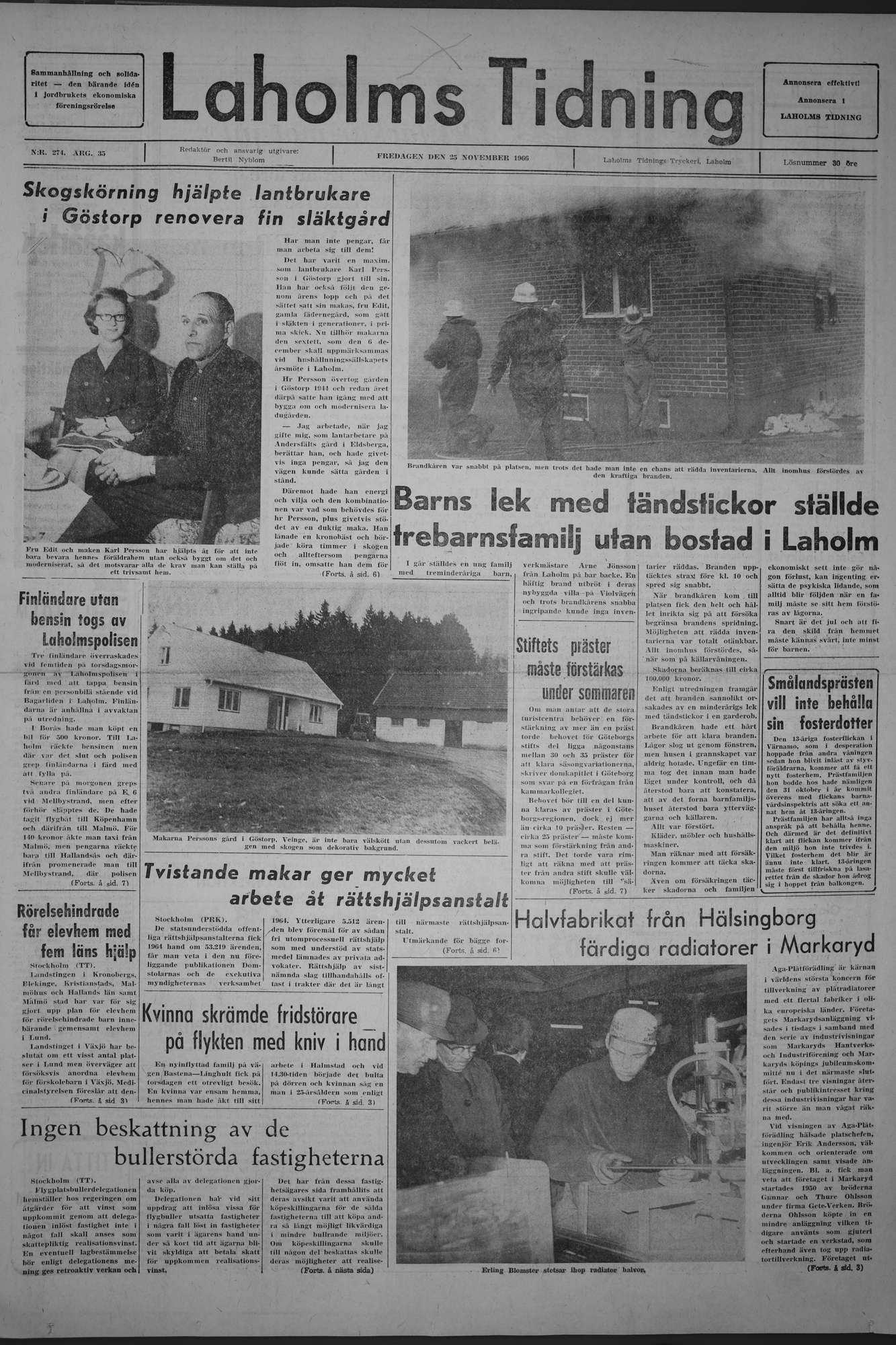 Laholms Tidning Fredag 25 november 1966, sida 1
