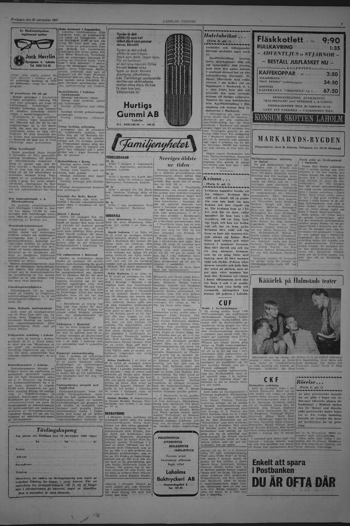 Laholms Tidning Fredag 25 november 1966, sida 3