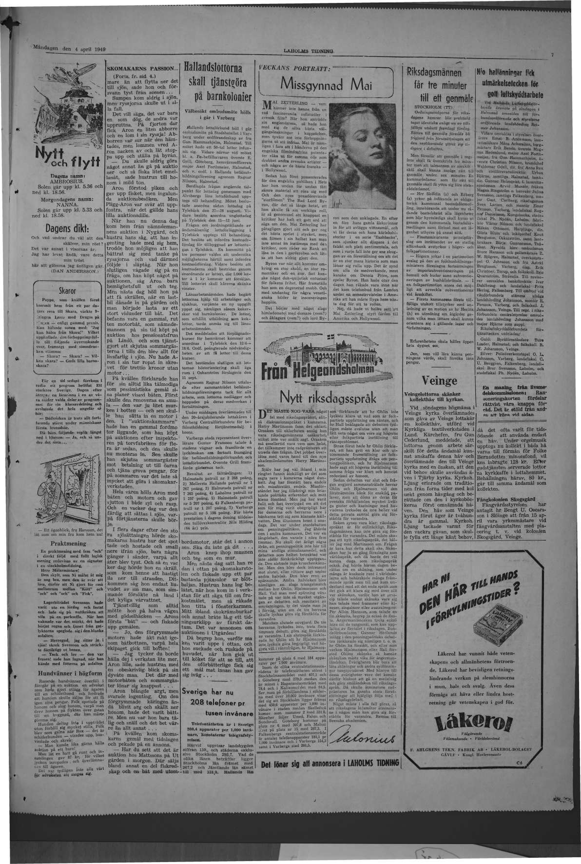 Laholms Tidning Måndag 4 april 1949, sida 7