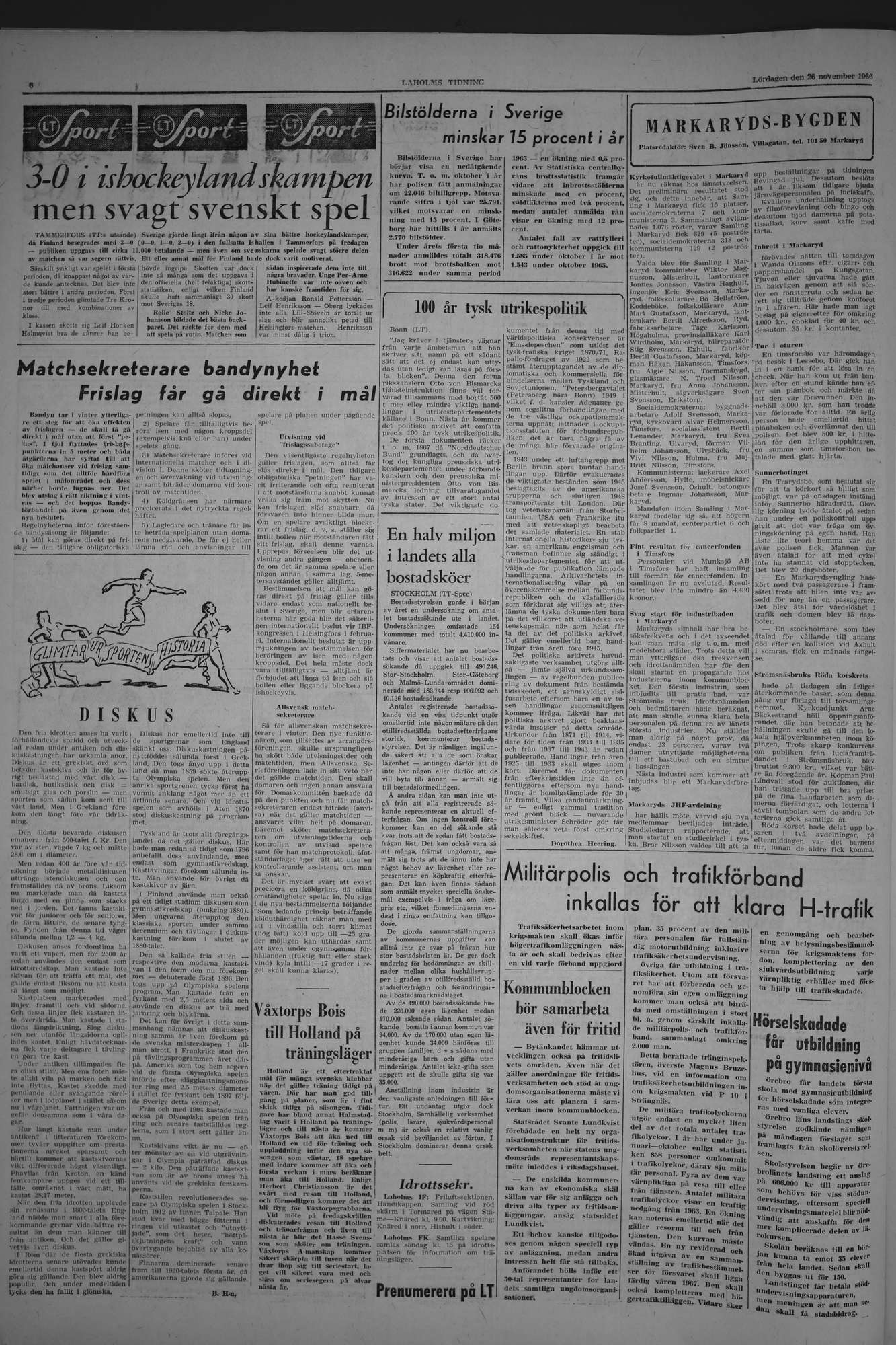 Laholms Tidning Lördag 26 november 1966, sida 6