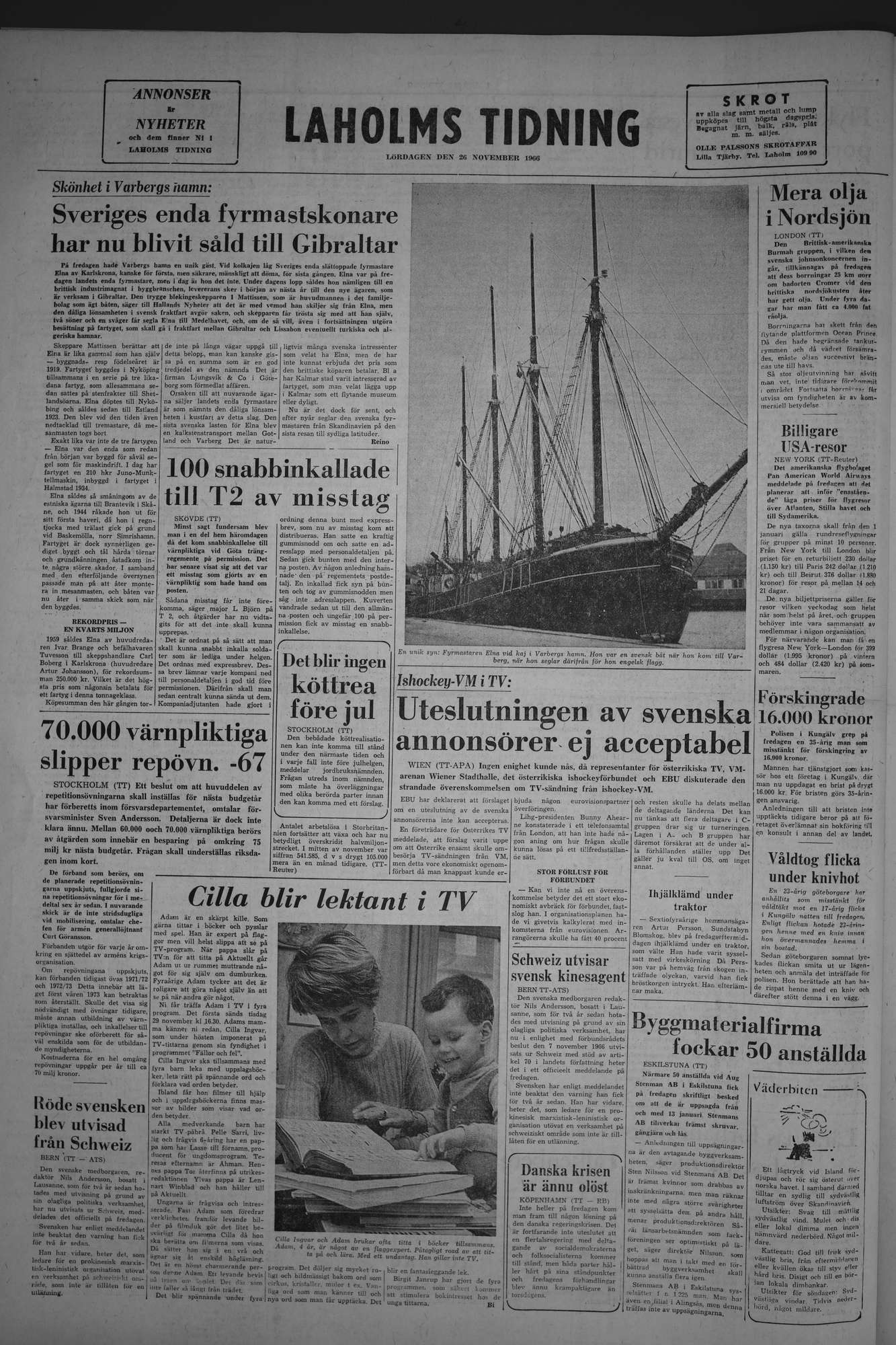Laholms Tidning Lördag 26 november 1966, sida 8