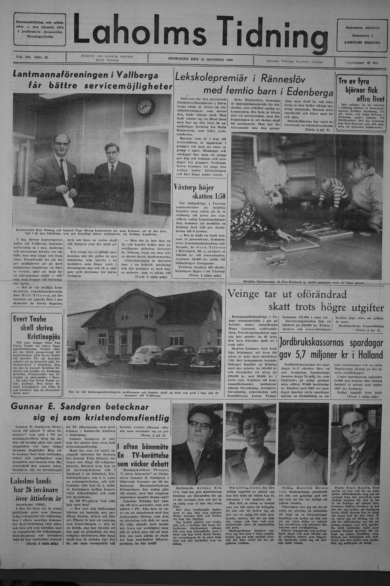 Laholms Tidning Onsdag 26 oktober 1966, sida 1
