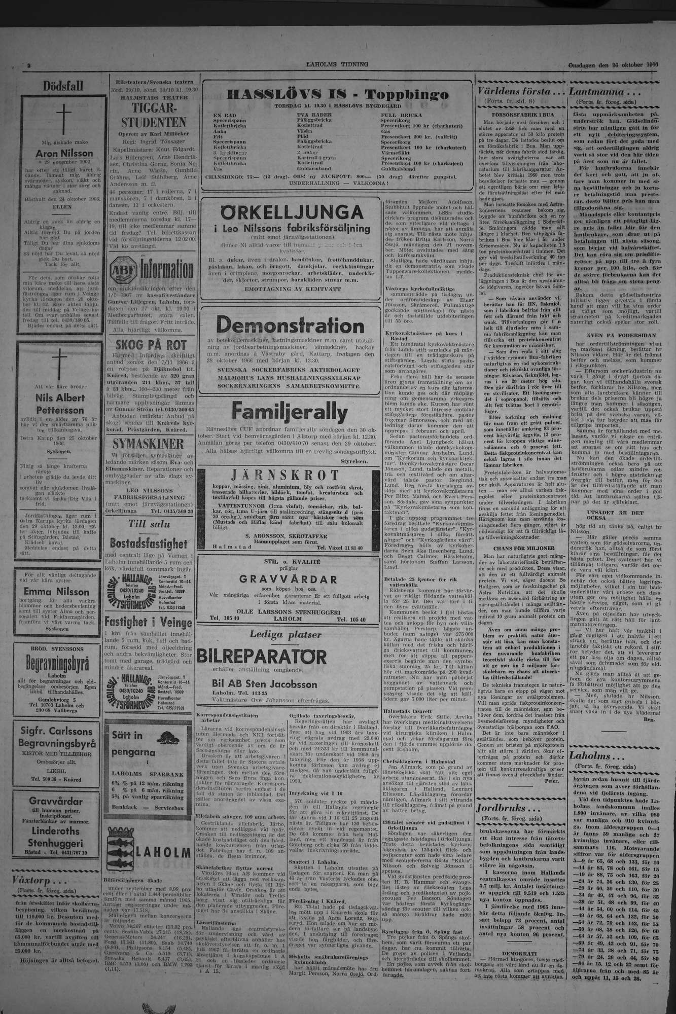 Laholms Tidning Onsdag 26 oktober 1966, sida 2