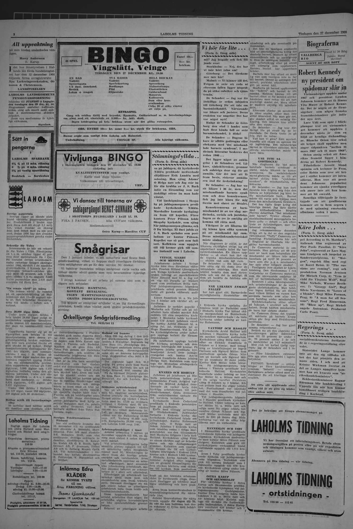 Laholms Tidning Tisdag 27 december 1966, sida 2