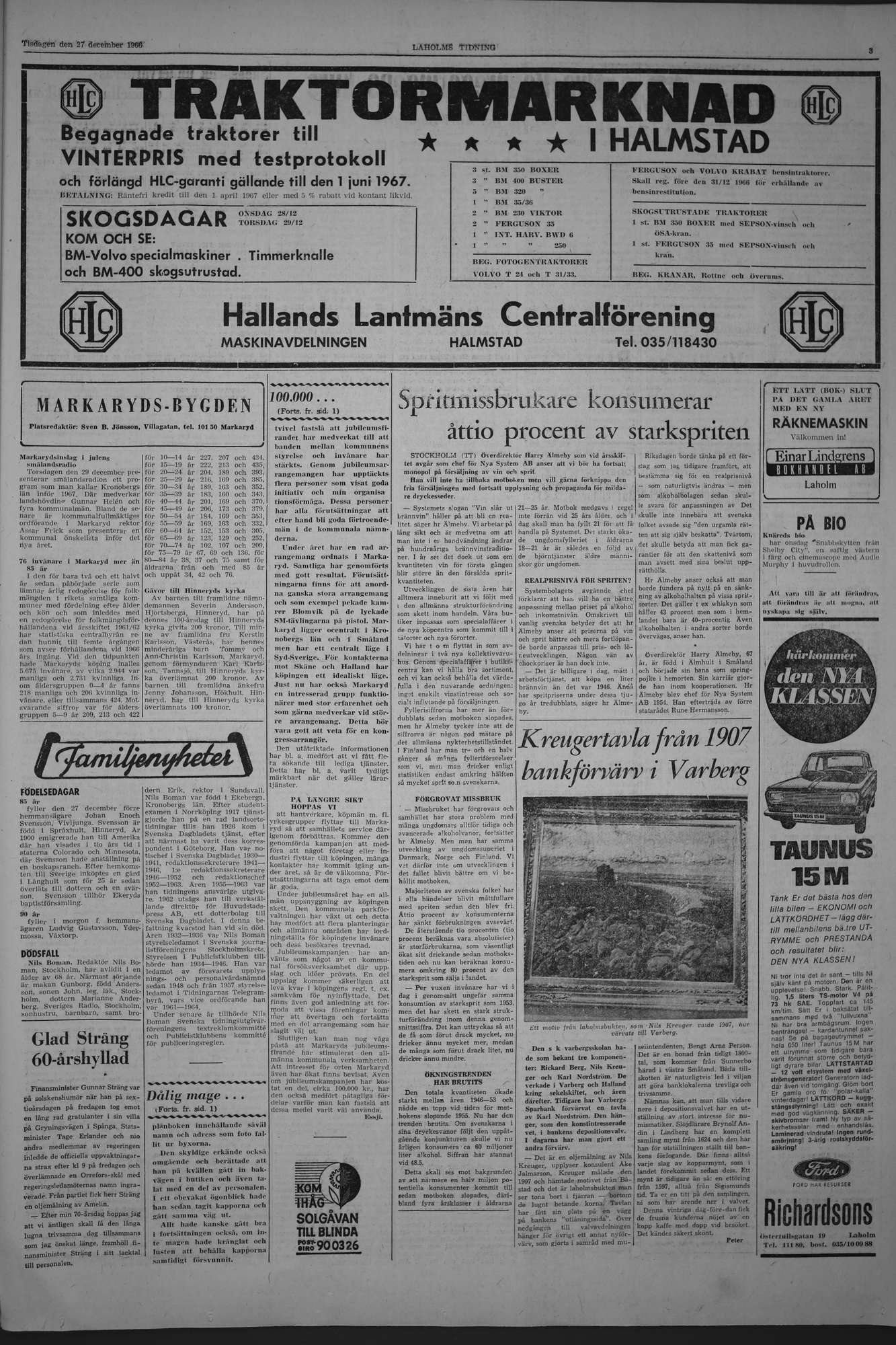 Laholms Tidning Tisdag 27 december 1966, sida 3
