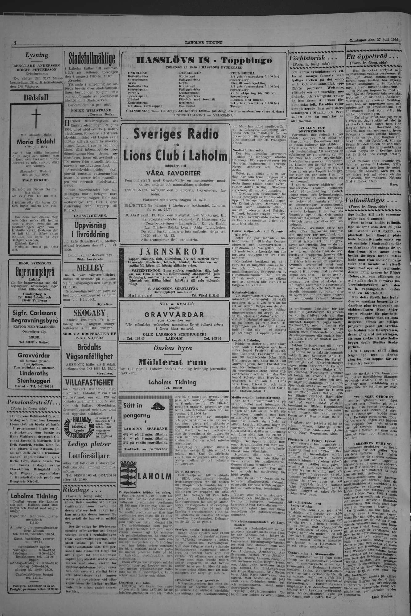 Laholms Tidning Onsdag 27 juli 1966, sida 2