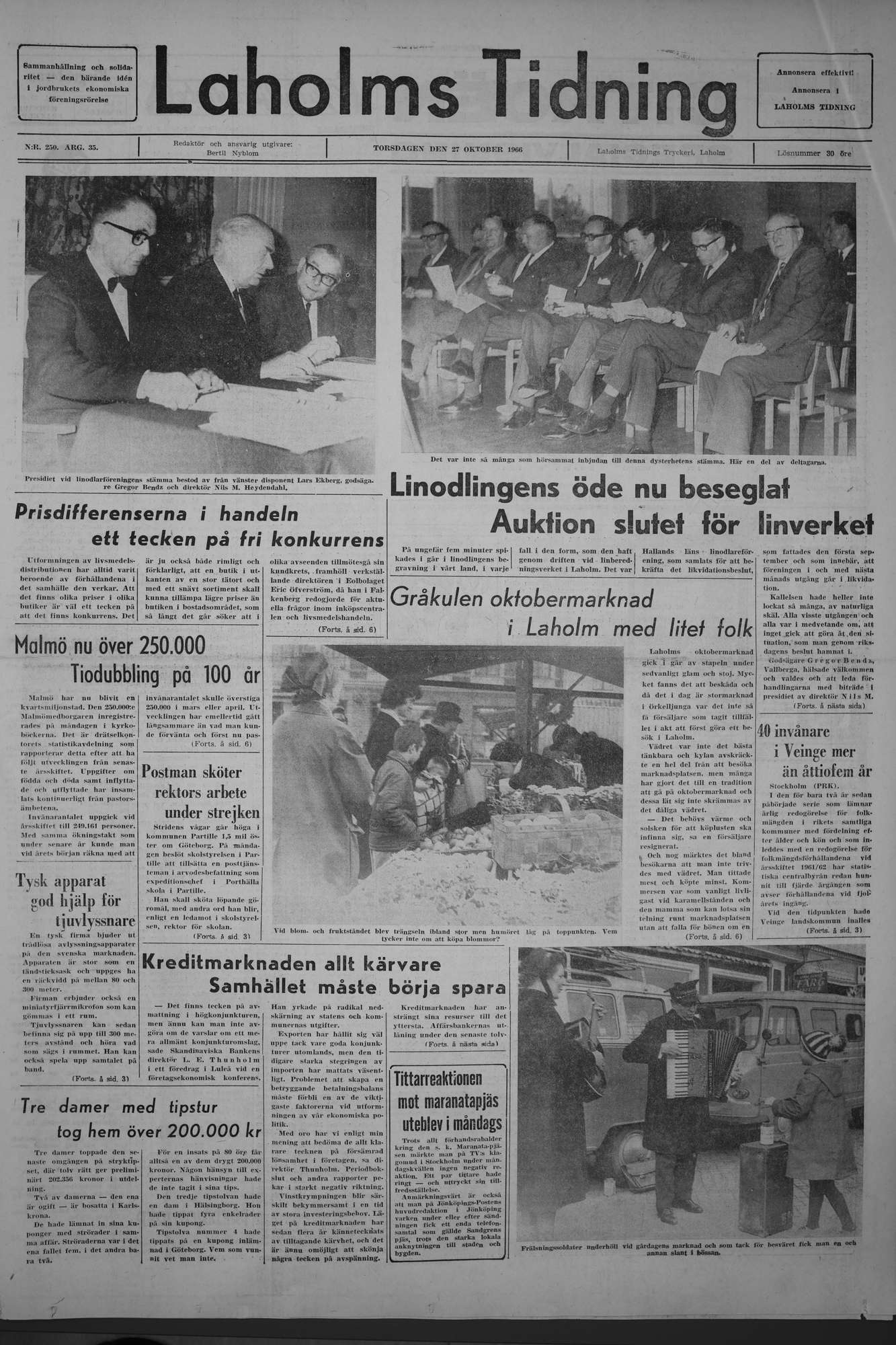 Laholms Tidning Torsdag 27 oktober 1966, sida 1