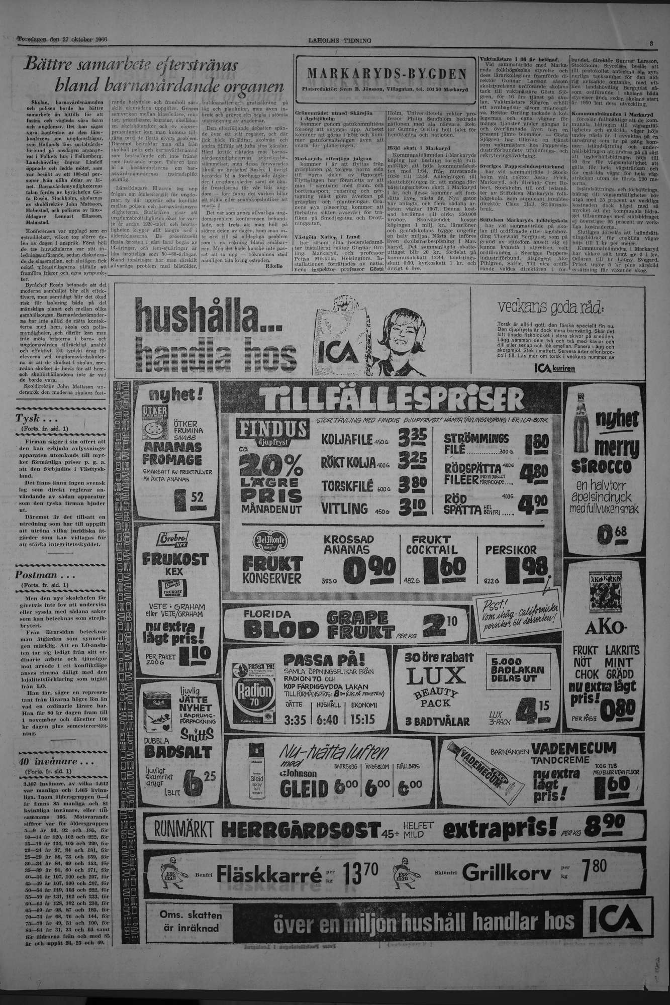 Laholms Tidning Torsdag 27 oktober 1966, sida 3