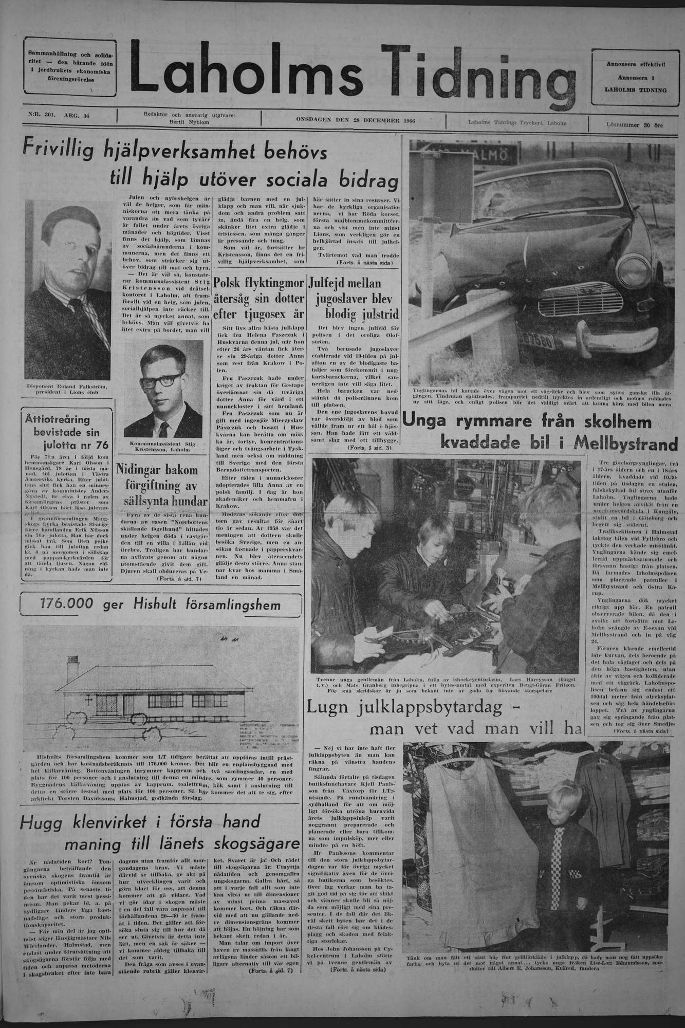 Laholms Tidning Onsdag 28 december 1966, sida 1