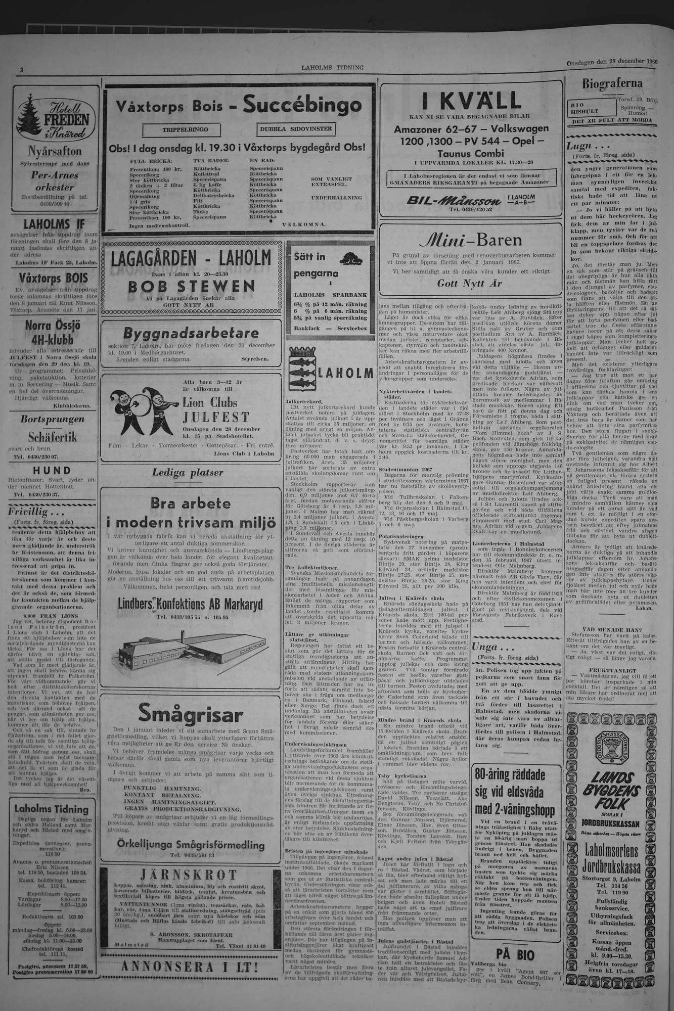 Laholms Tidning Onsdag 28 december 1966, sida 2