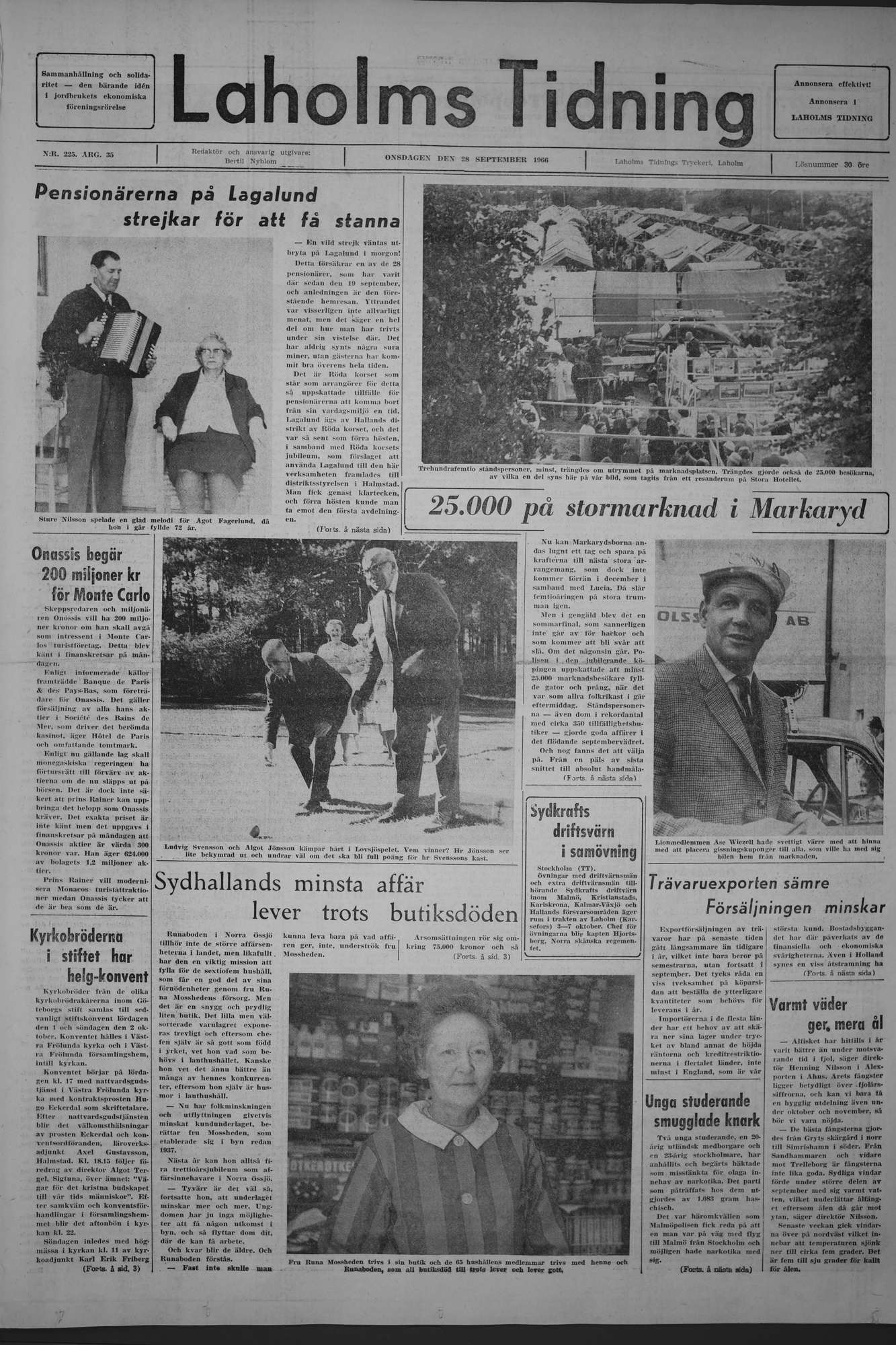 Laholms Tidning Onsdag 28 september 1966, sida 1