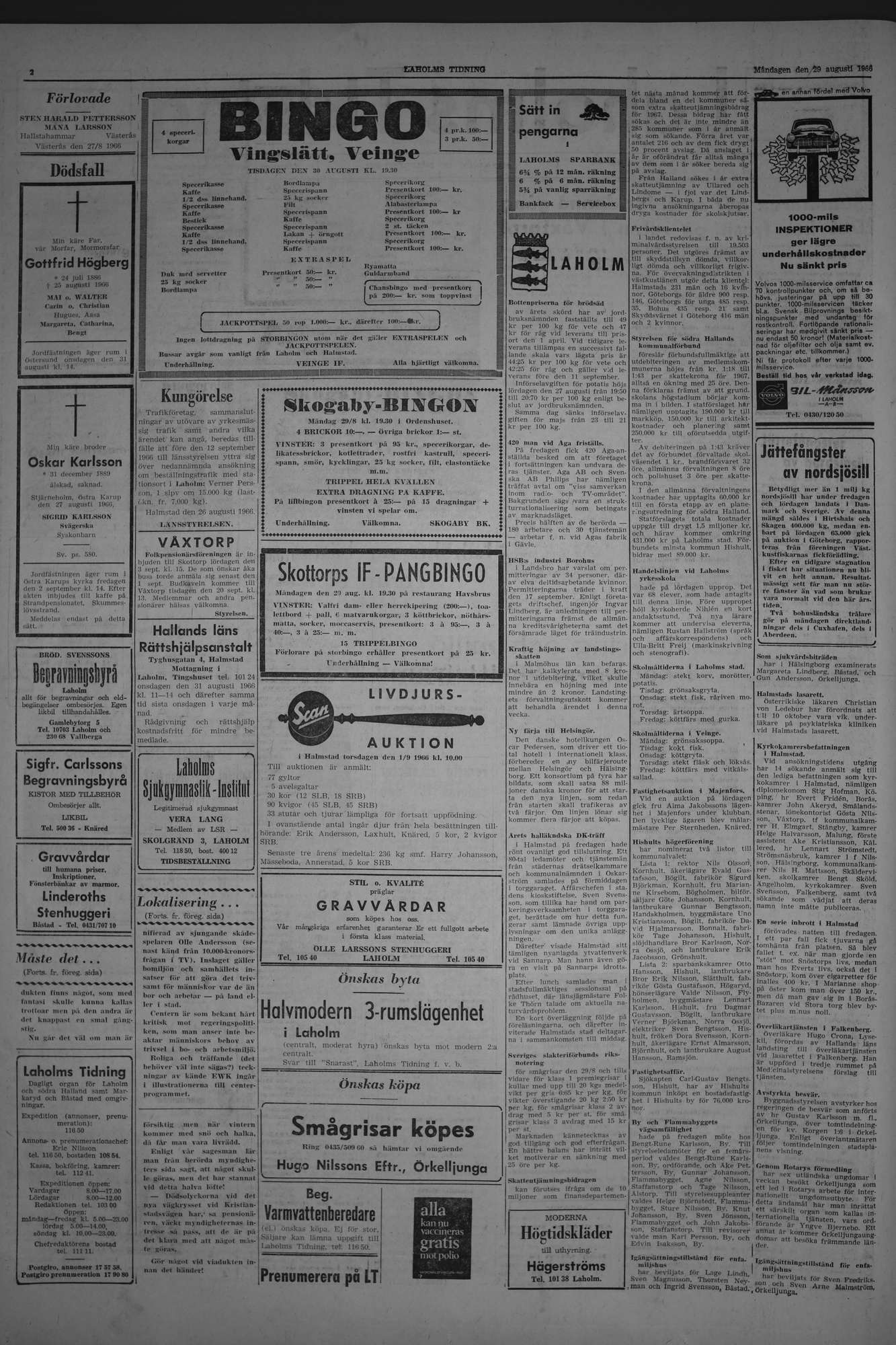 Laholms Tidning Måndag 29 augusti 1966, sida 2