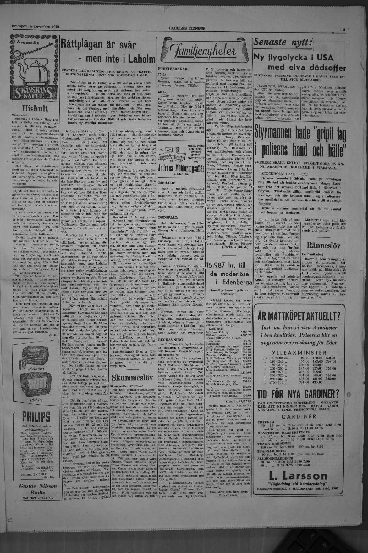 Laholms Tidning Fredag 4 november 1949, sida 3