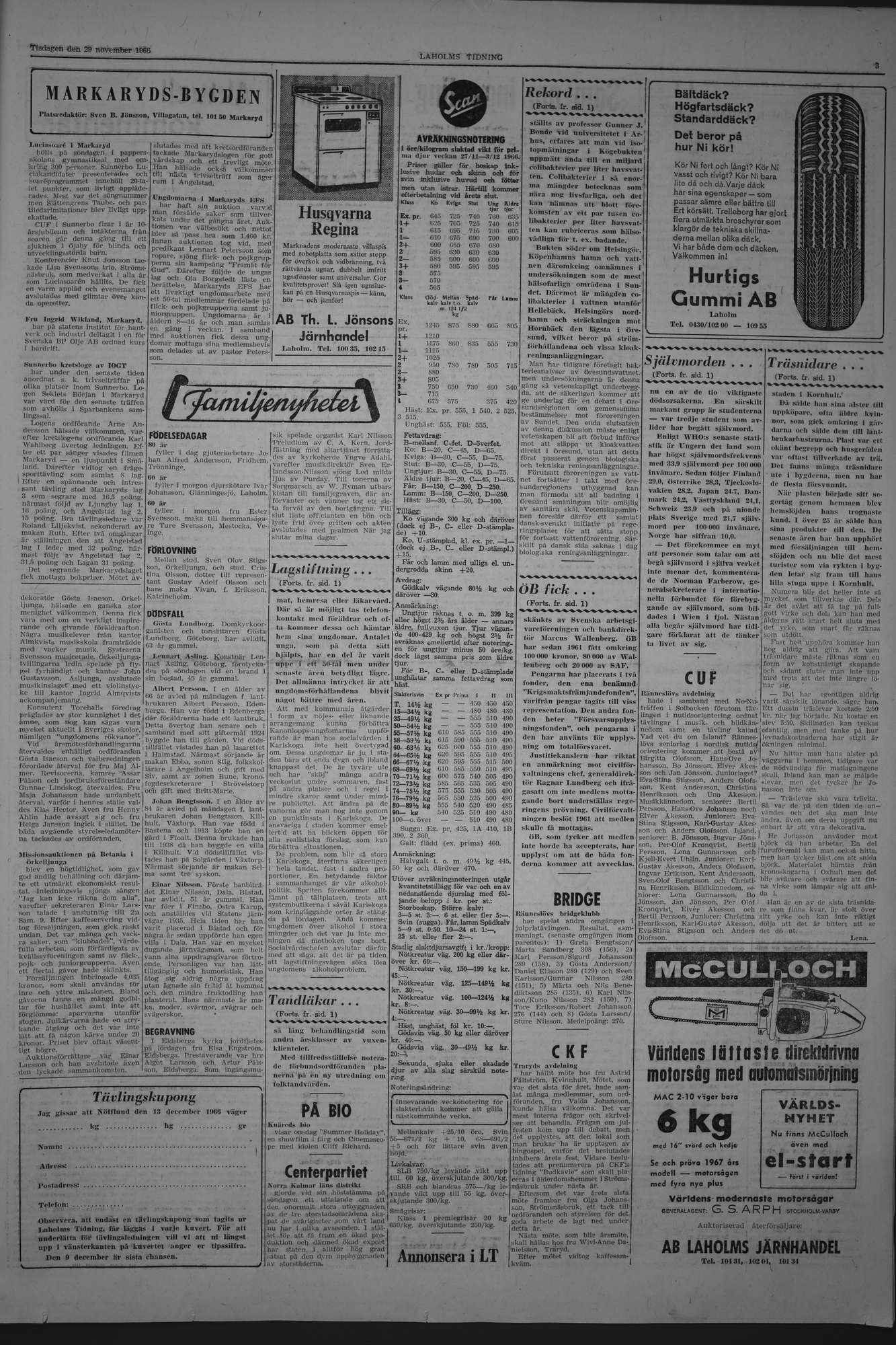 Laholms Tidning Tisdag 29 november 1966, sida 3