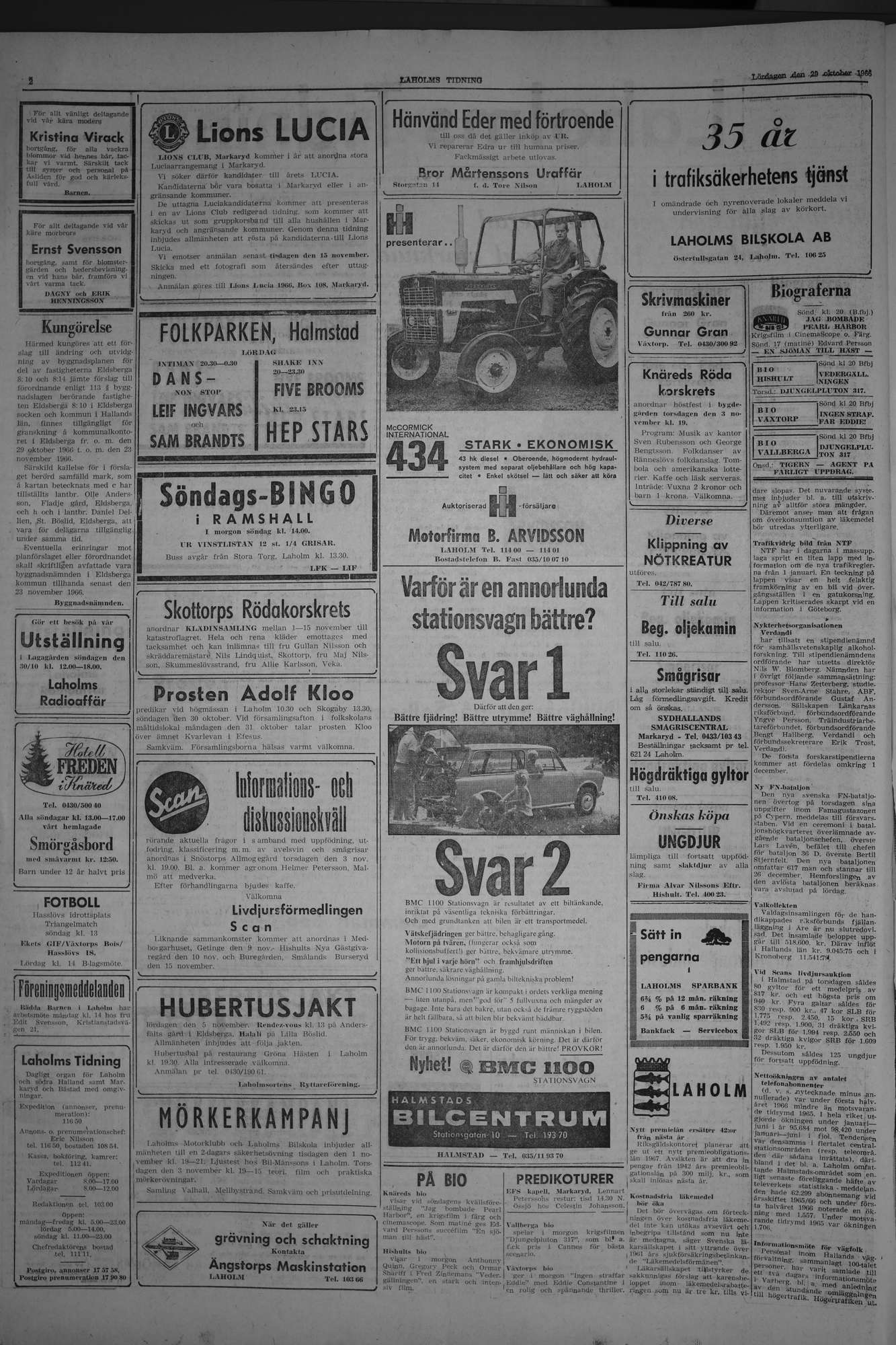 Laholms Tidning Lördag 29 oktober 1966, sida 2