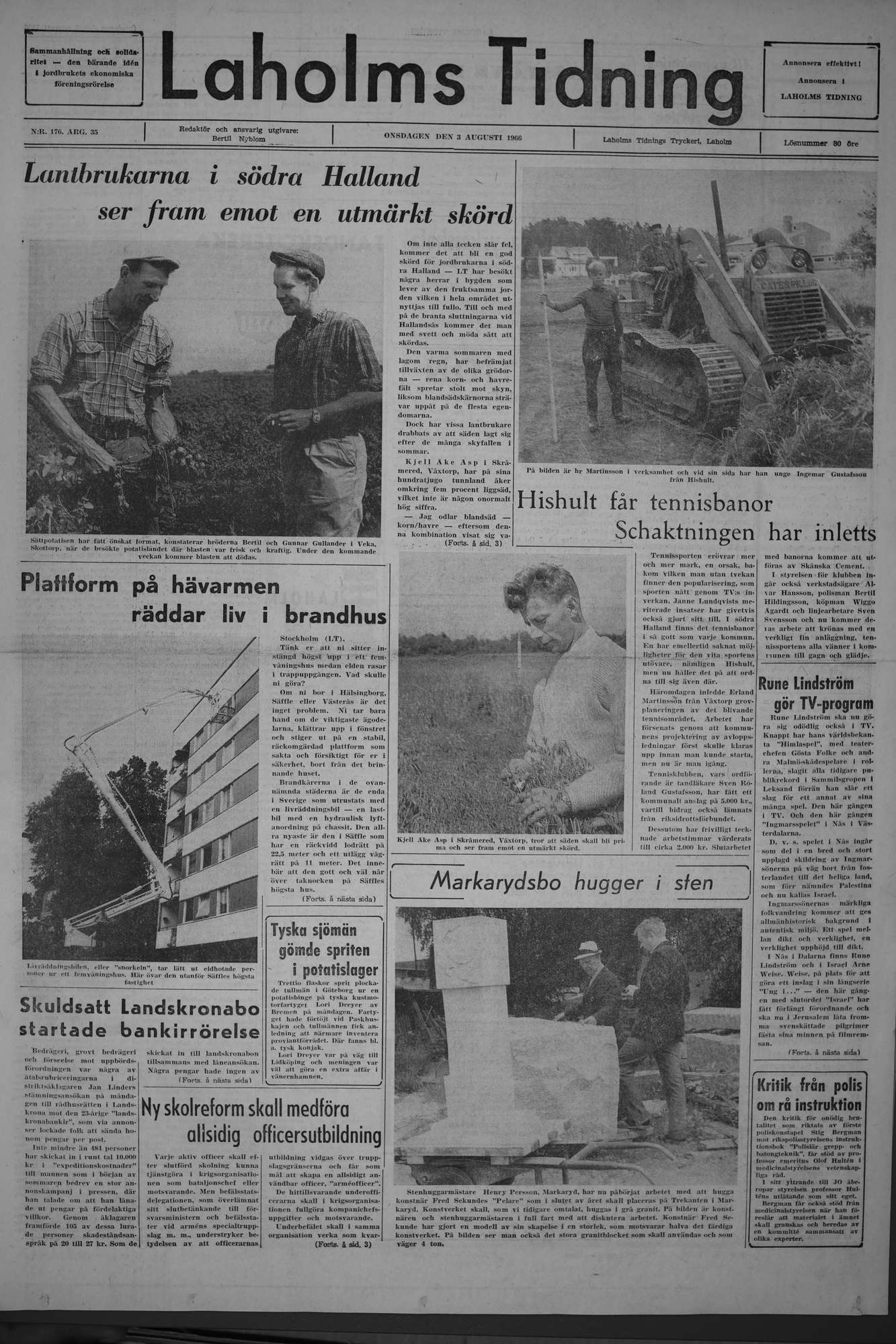 Laholms Tidning Onsdag 3 augusti 1966, sida 1