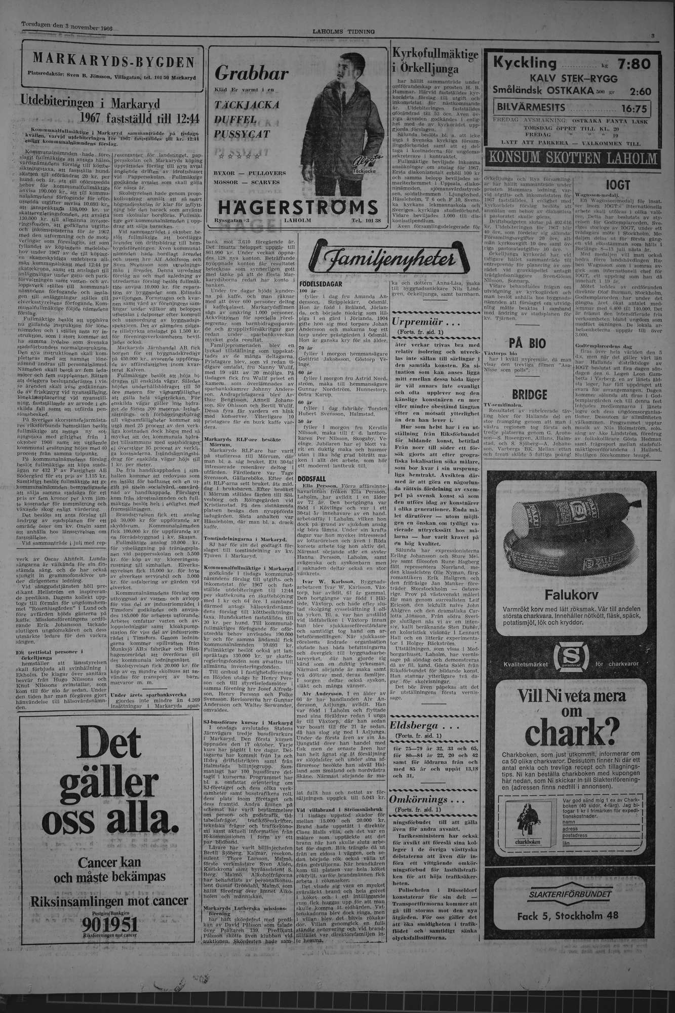 Laholms Tidning Torsdag 3 november 1966, sida 3