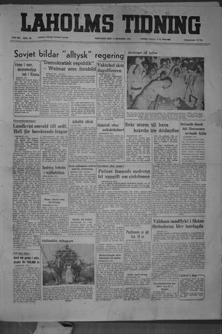Förstasidan, Tisdag 4 oktober 1949