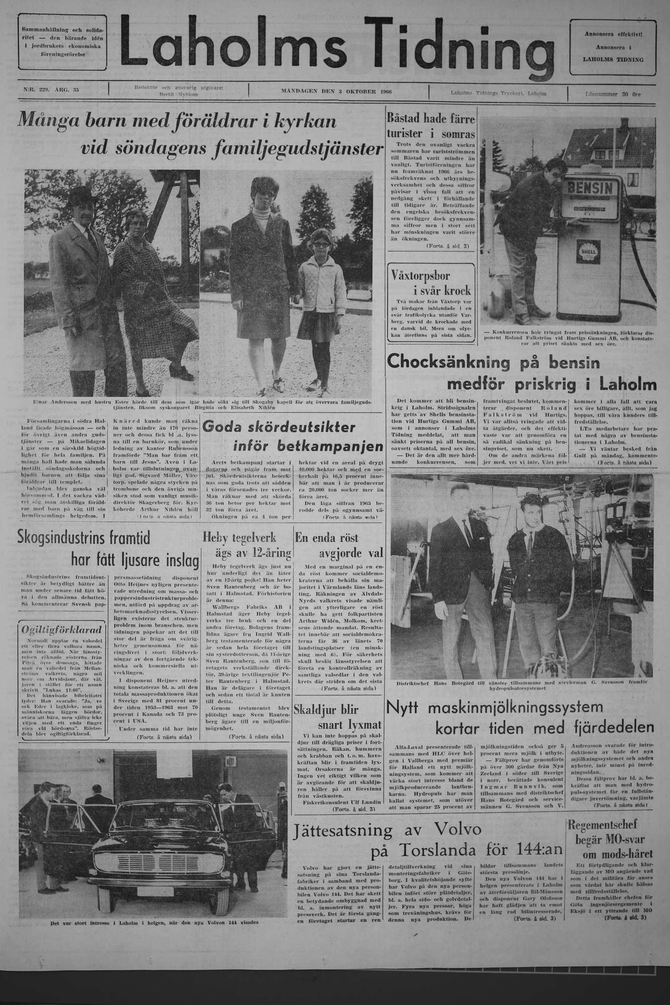 Laholms Tidning Måndag 3 oktober 1966, sida 1