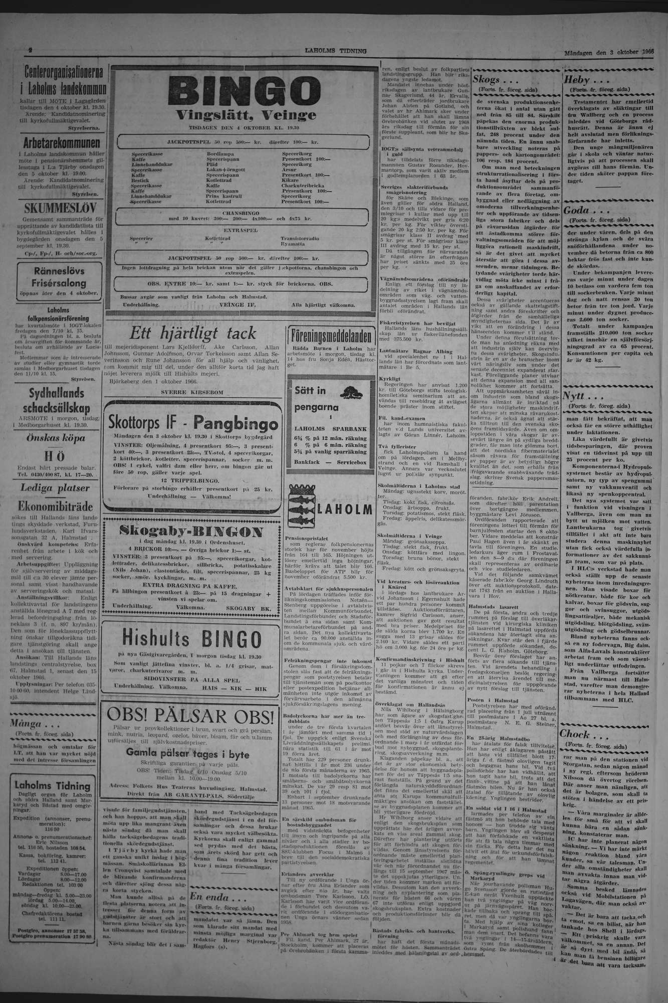 Laholms Tidning Måndag 3 oktober 1966, sida 2