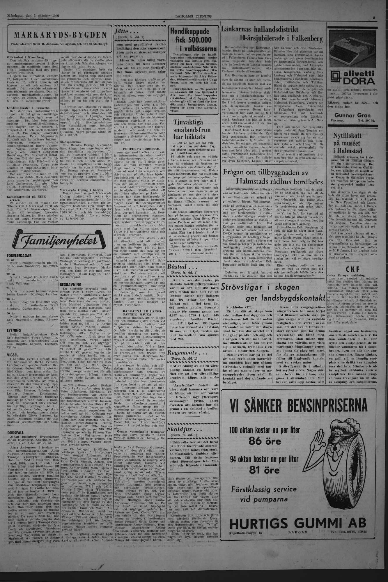 Laholms Tidning Måndag 3 oktober 1966, sida 3