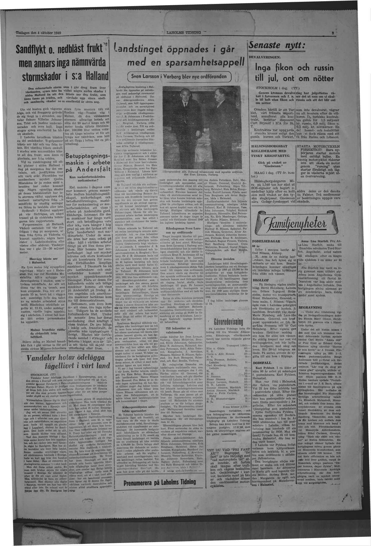 Laholms Tidning Tisdag 4 oktober 1949, sida 3