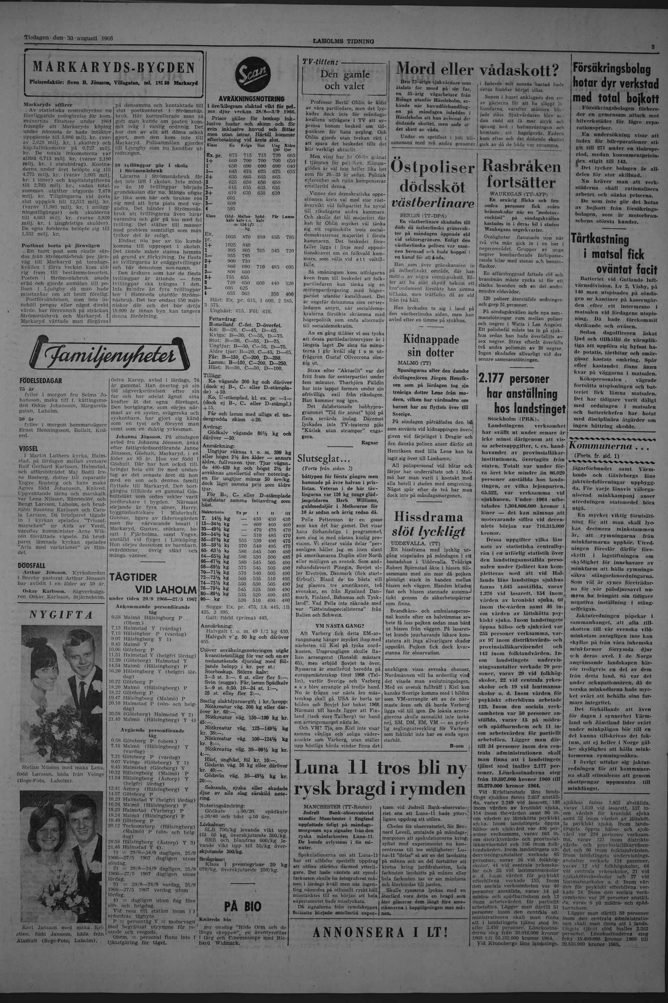 Laholms Tidning Tisdag 30 augusti 1966, sida 3