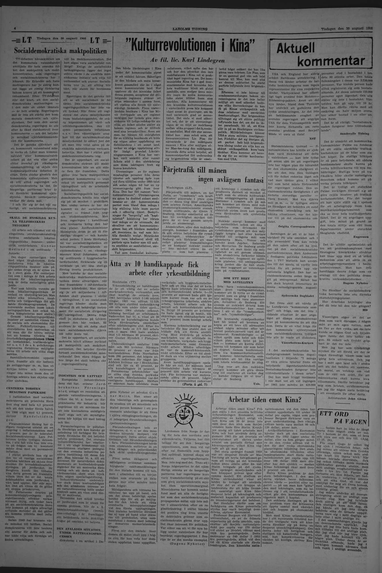 Laholms Tidning Tisdag 30 augusti 1966, sida 4