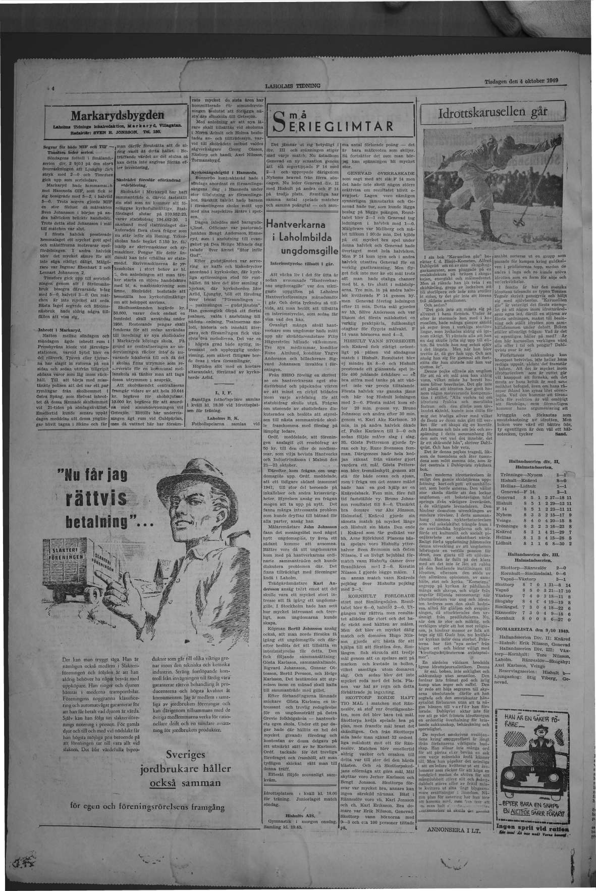 Laholms Tidning Tisdag 4 oktober 1949, sida 4