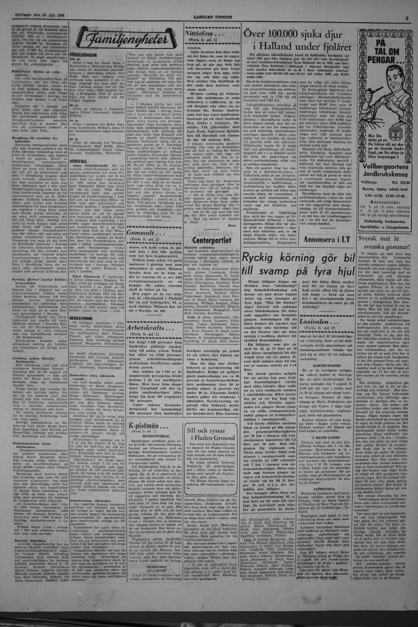 Laholms Tidning Lördag 30 juli 1966, sida 3