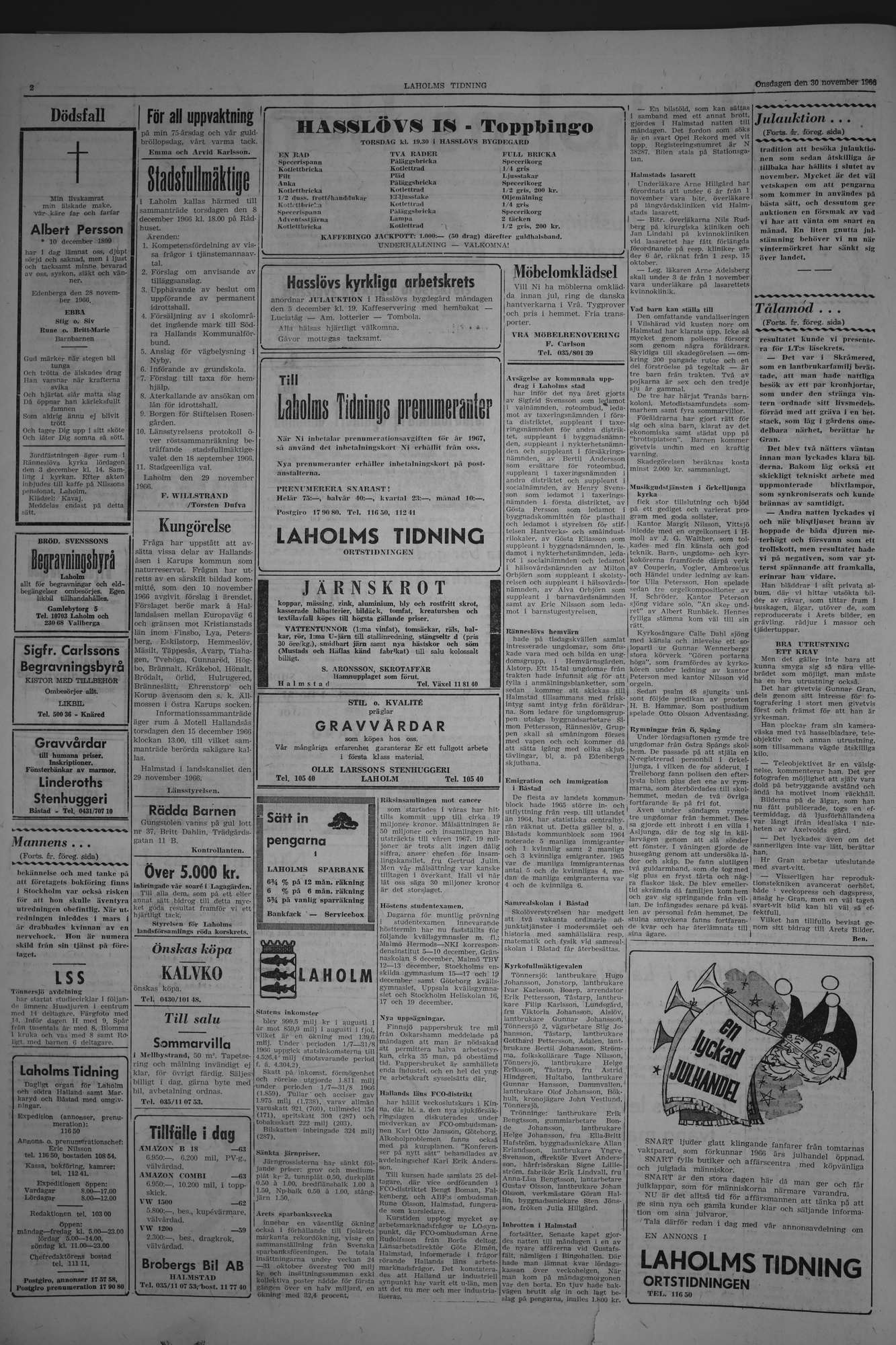 Laholms Tidning Onsdag 30 november 1966, sida 2