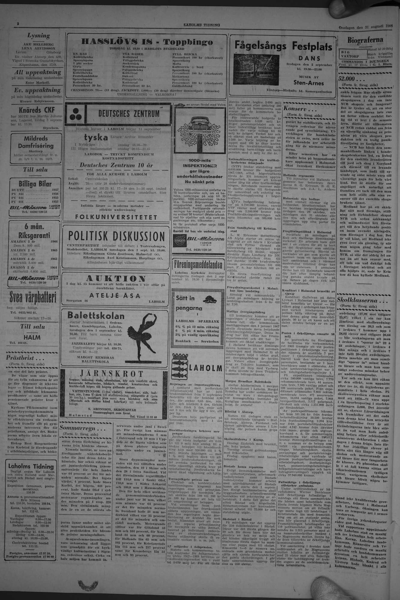Laholms Tidning Onsdag 31 augusti 1966, sida 2