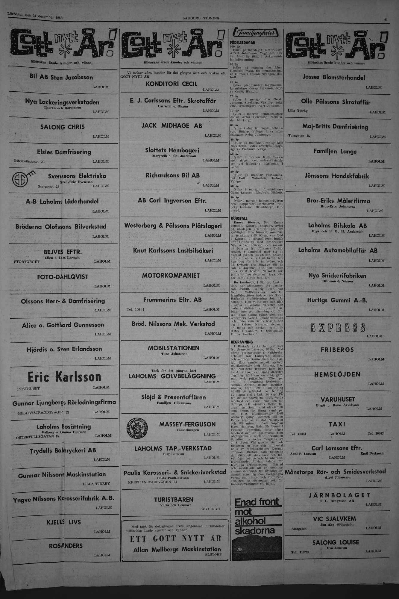 Laholms Tidning Lördag 31 december 1966, sida 5
