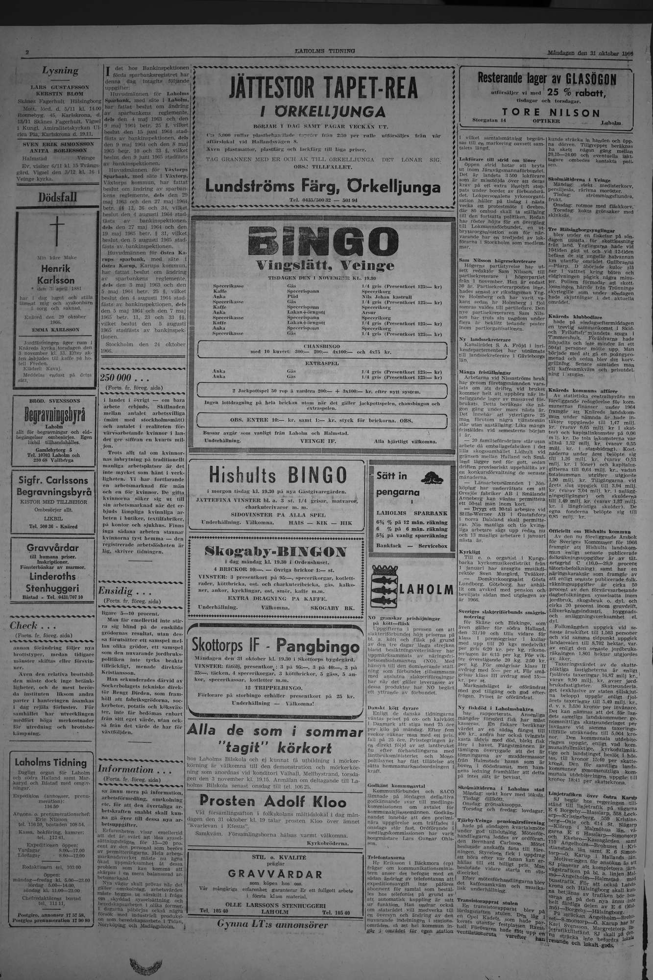 Laholms Tidning Måndag 31 oktober 1966, sida 2