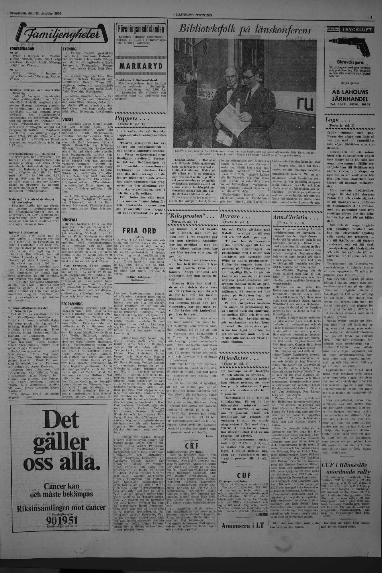 Laholms Tidning Måndag 31 oktober 1966, sida 3