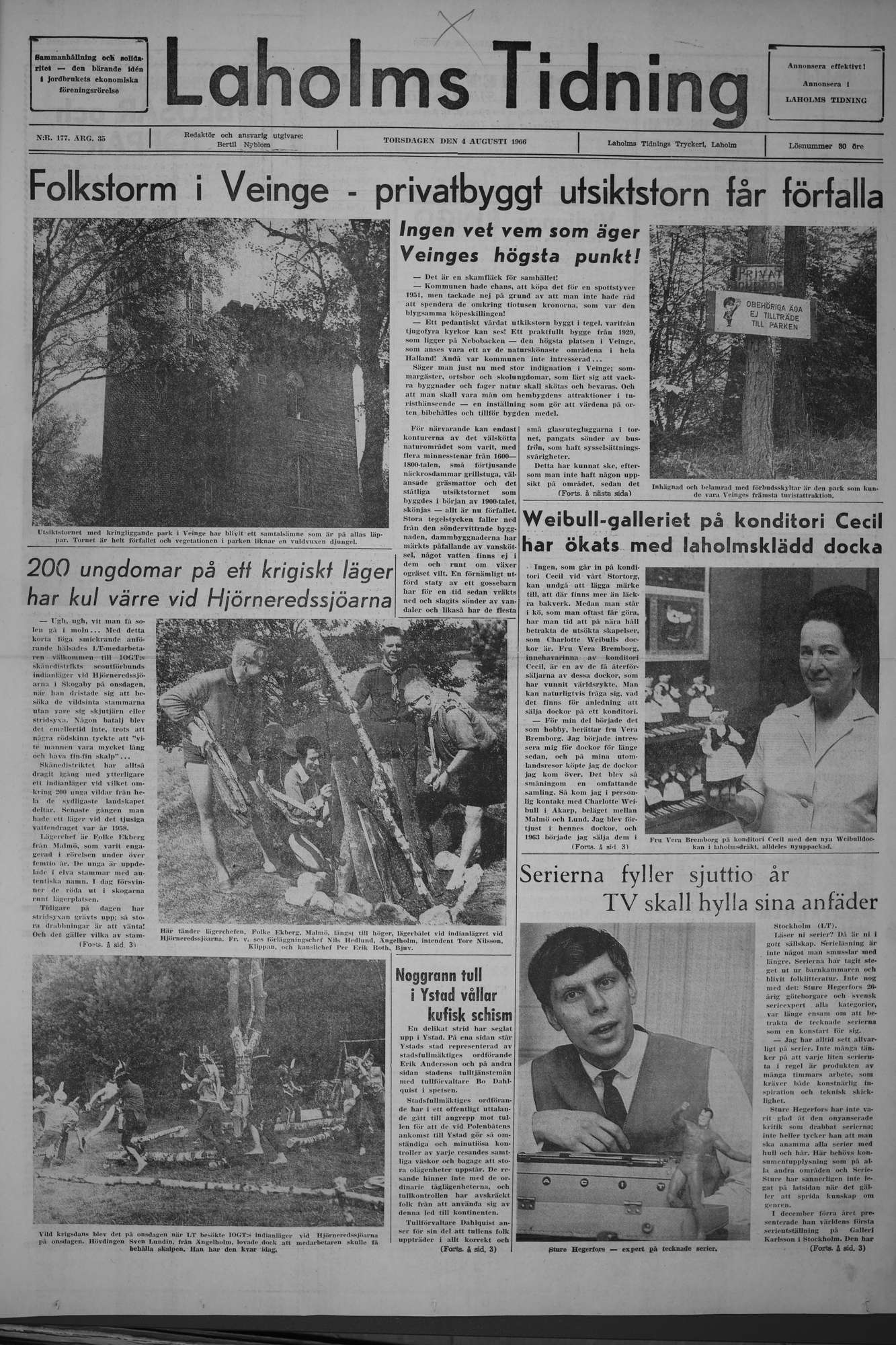 Laholms Tidning Torsdag 4 augusti 1966, sida 1