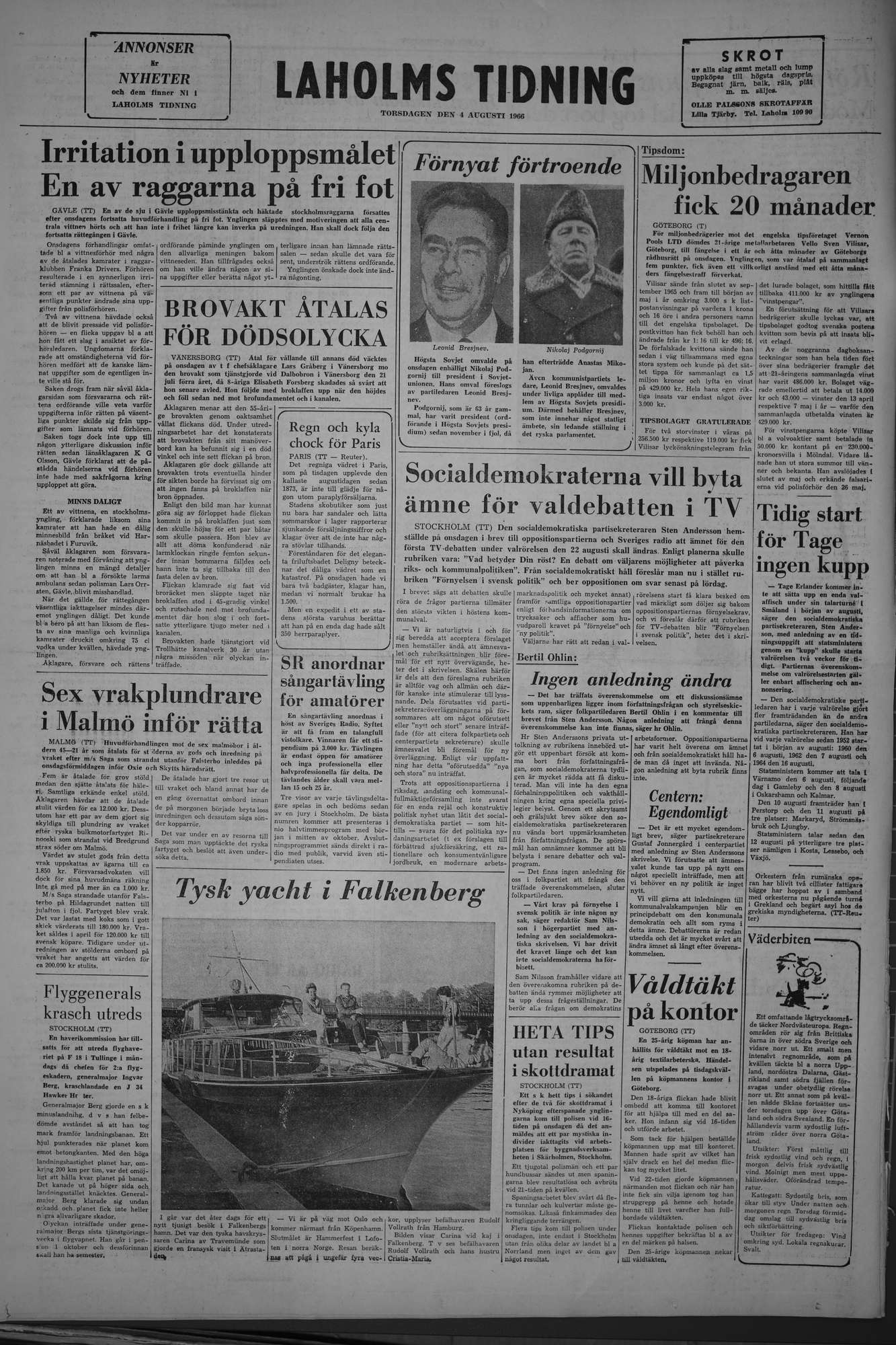 Laholms Tidning Torsdag 4 augusti 1966, sida 8