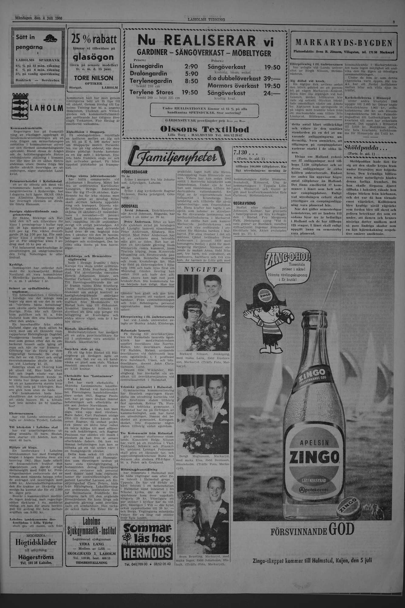 Laholms Tidning Måndag 4 juli 1966, sida 3