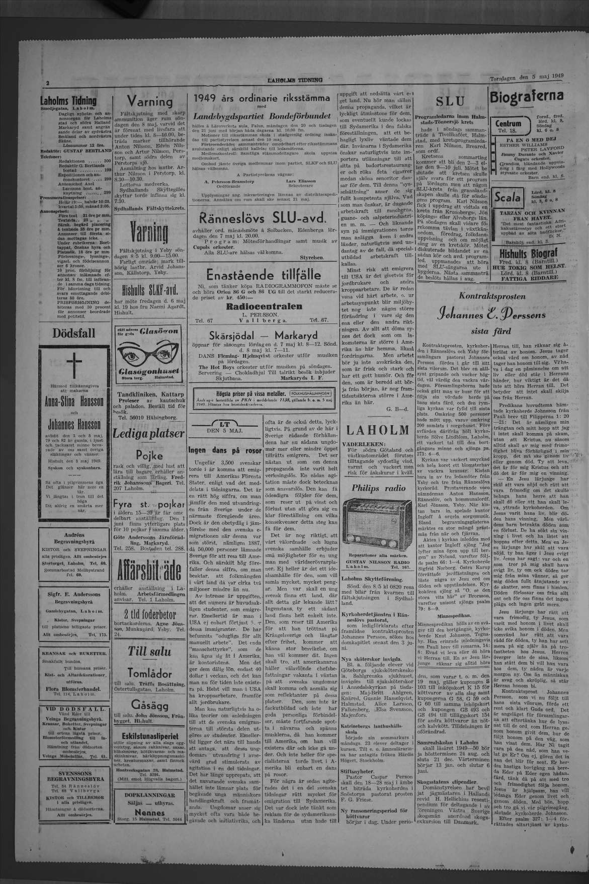 Laholms Tidning Torsdag 5 maj 1949, sida 2