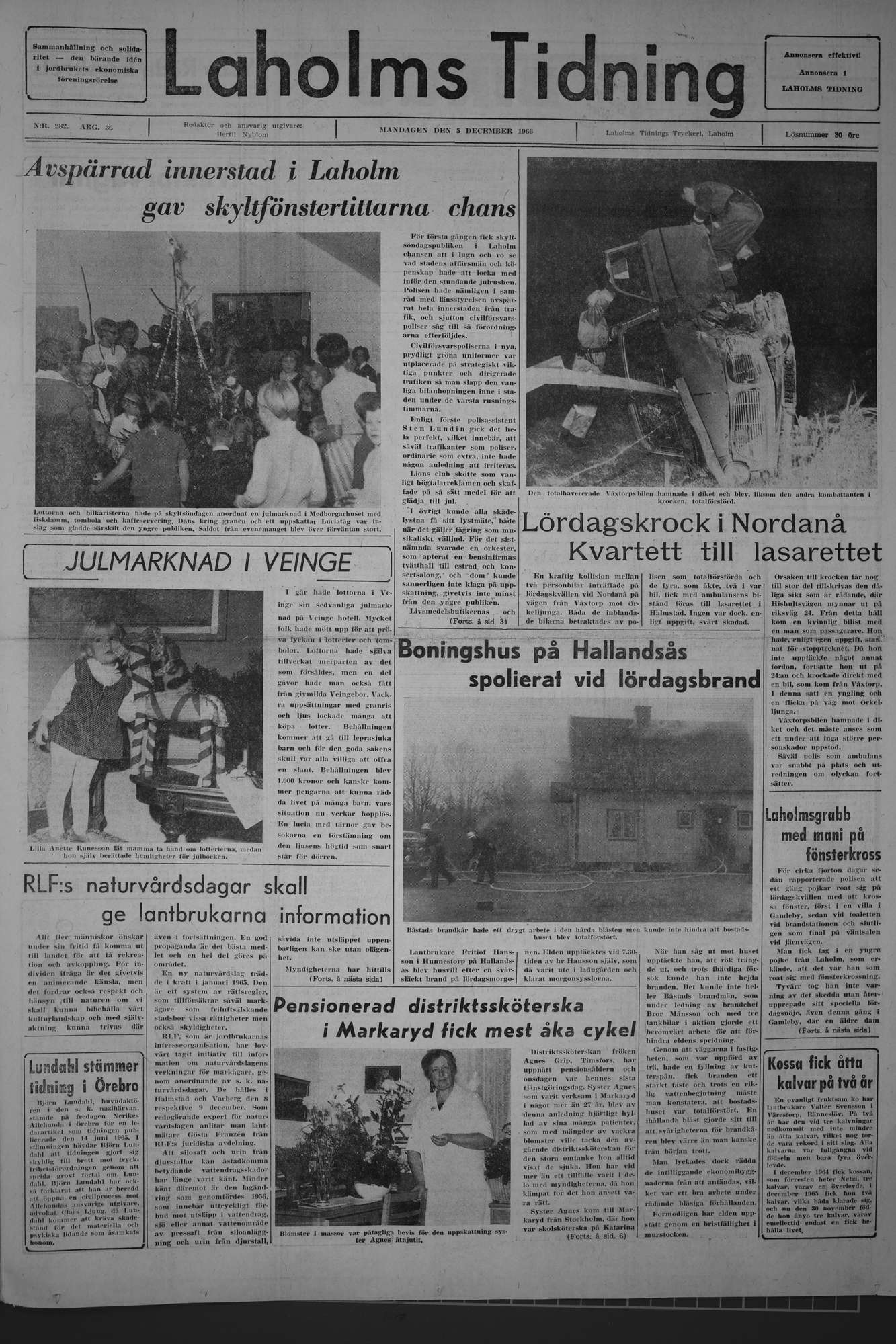 Laholms Tidning Måndag 5 december 1966, sida 1